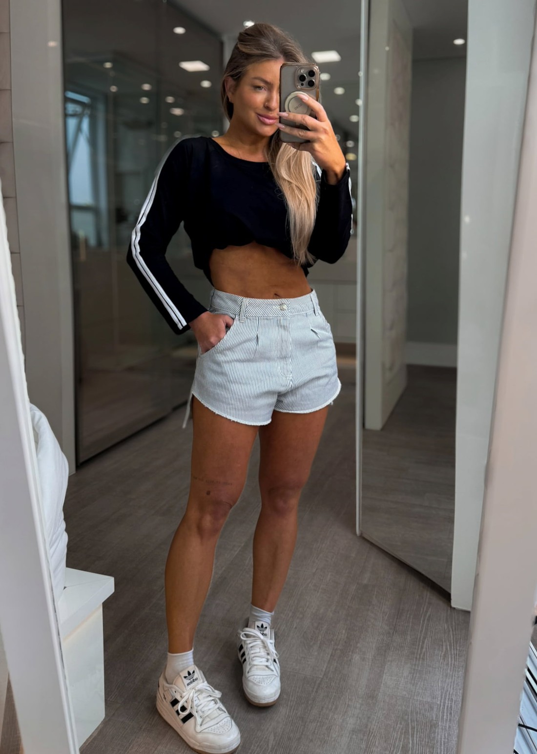 Blusa manga longa moletinho com listras Malu