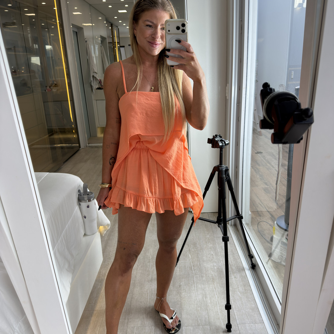 Conjunto blusa  e saia mini com babados Zian