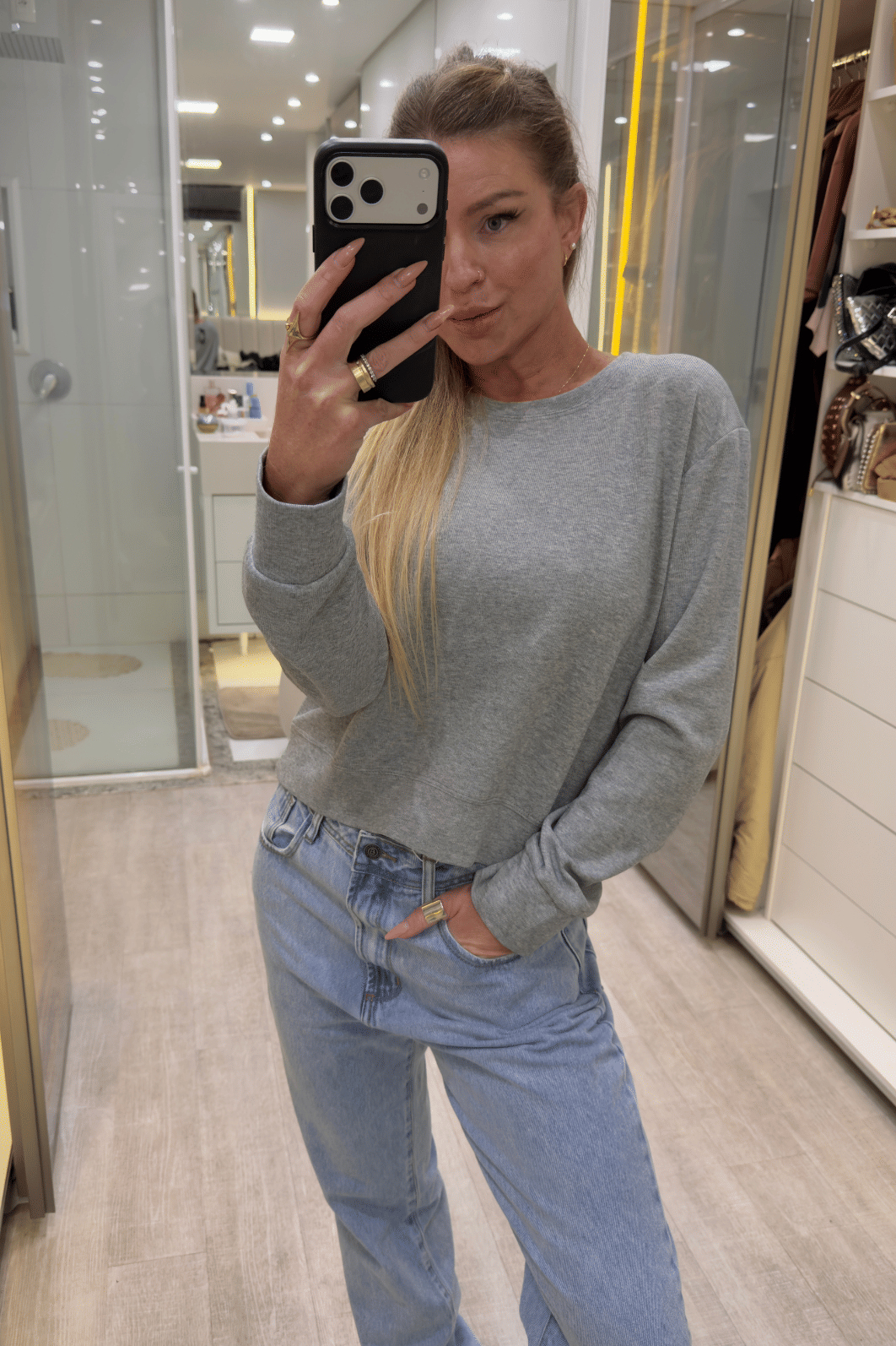 Blusa manga longa malha Blusa manga longa malha