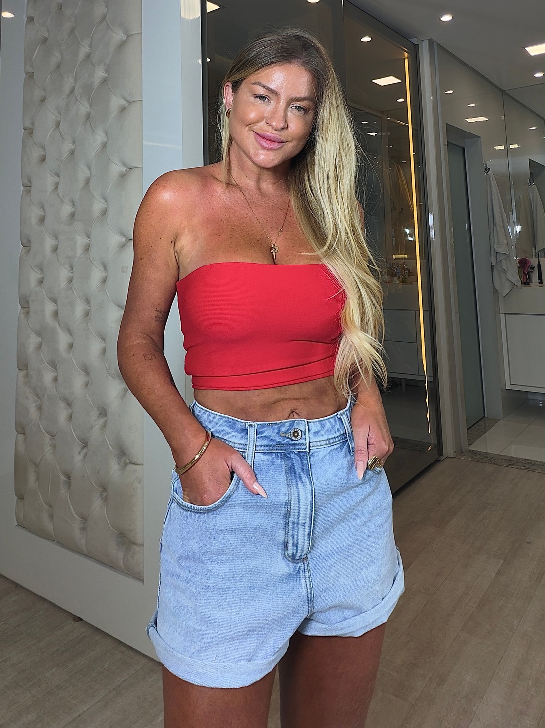 Short jeans mom barra a fio Pamela