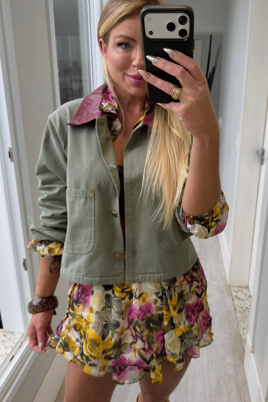 Jaqueta em sarja gola de couro Bicolor