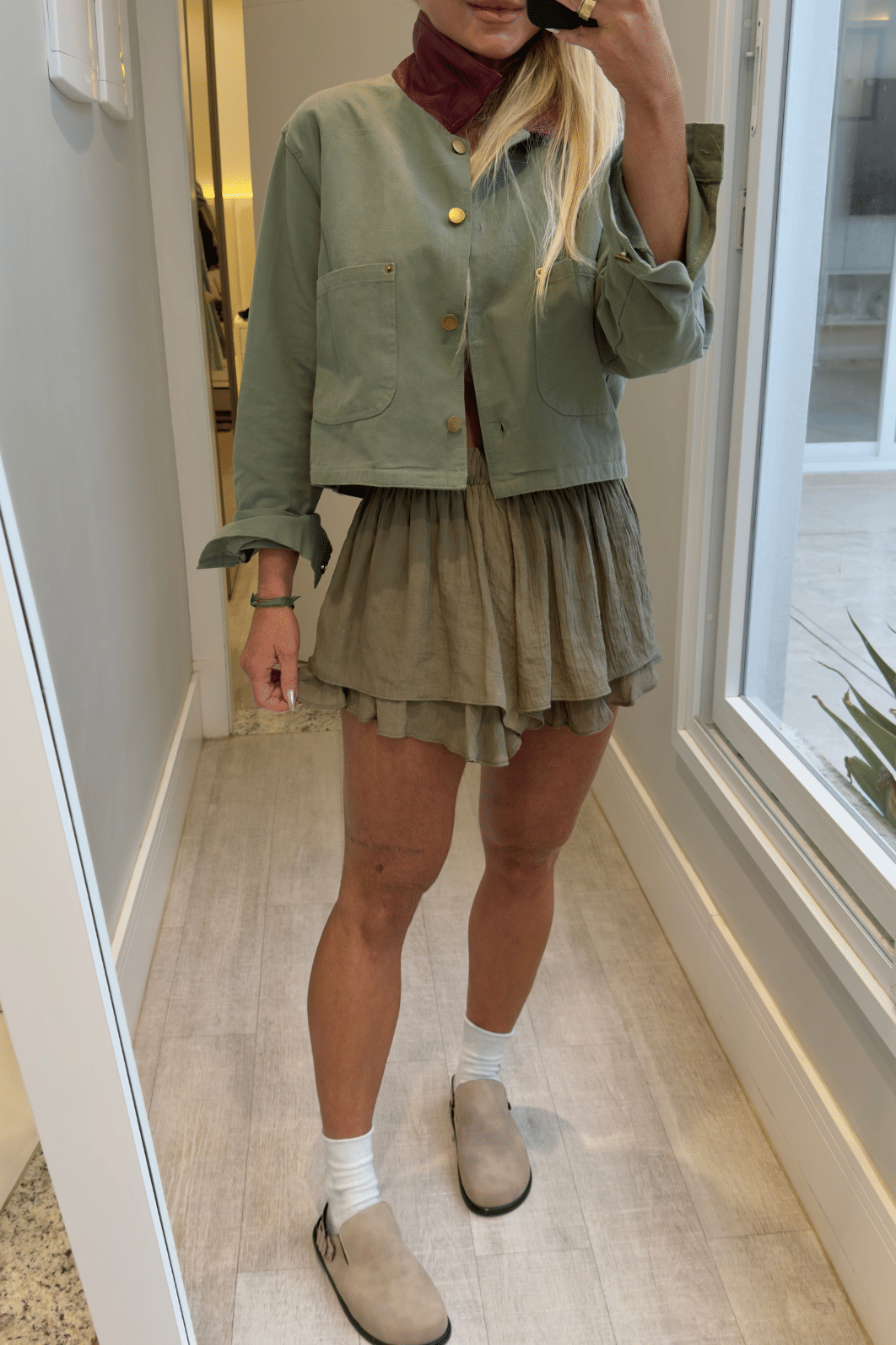 Jaqueta em sarja gola de couro Bicolor