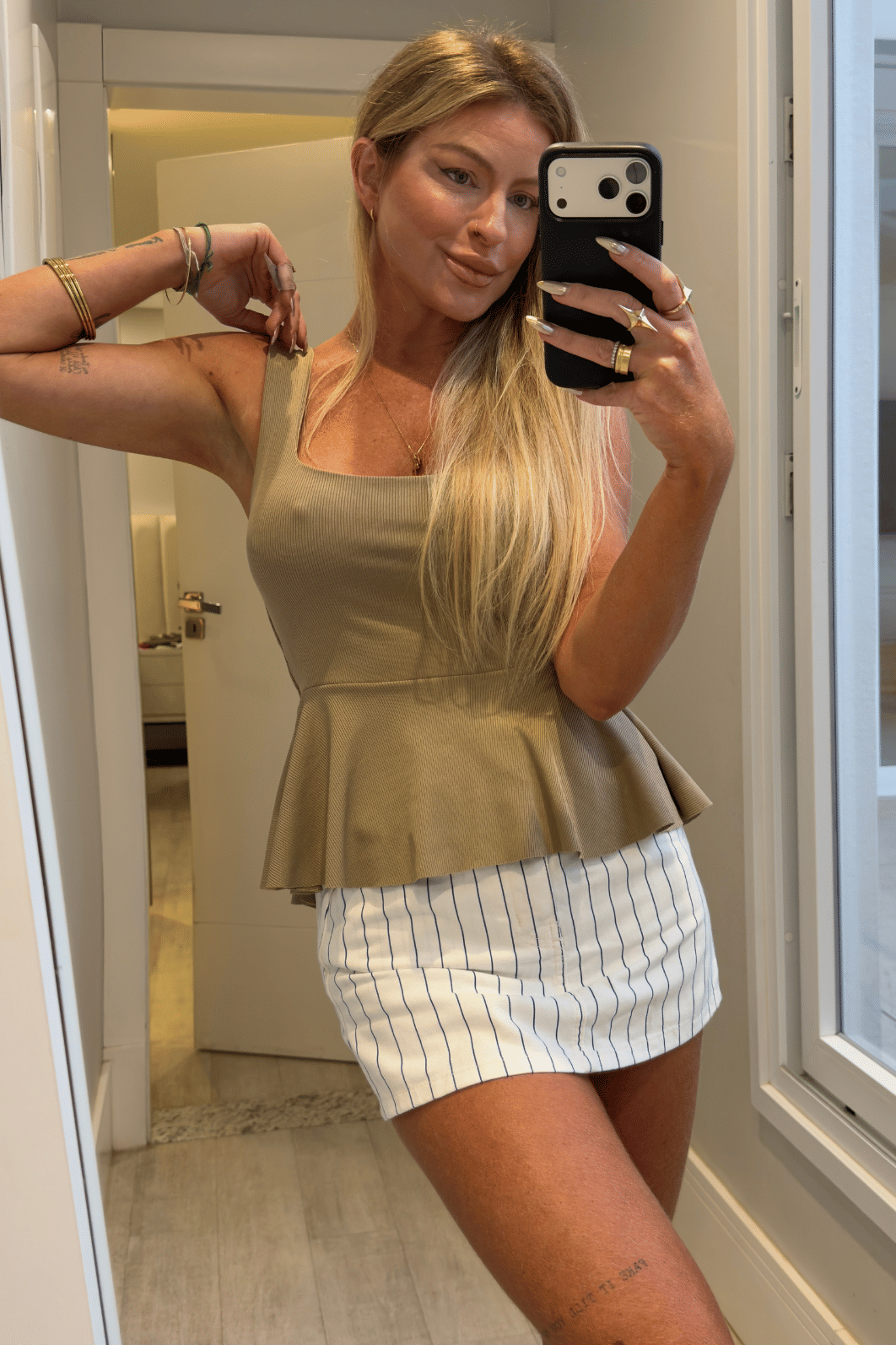 Shorts saia jeans listrada Cleidy