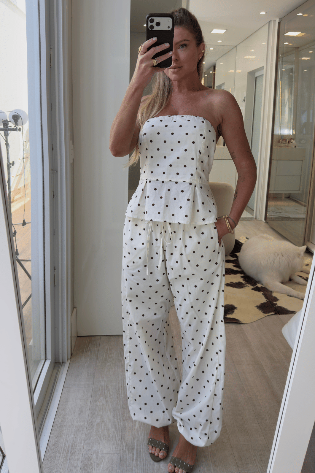 Calça balloon estampa de poá Lua BRANCO Calça balloon estampa de poá Lua BRANCO