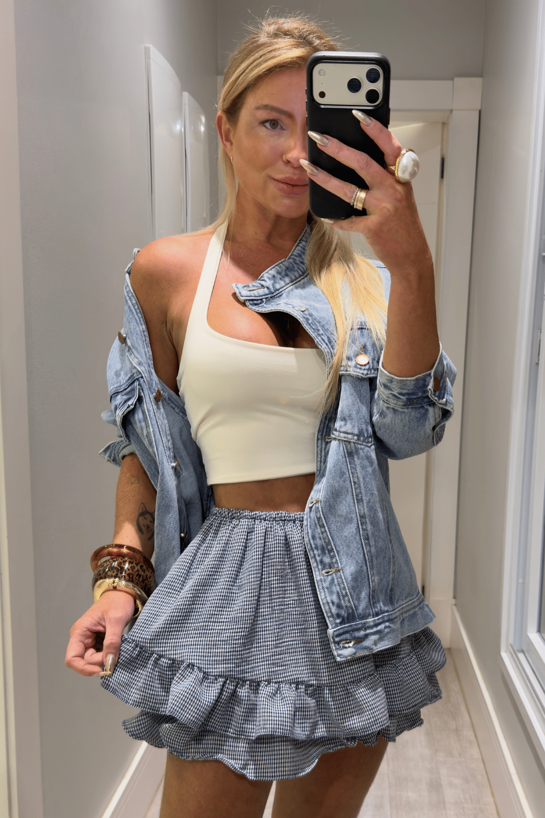 Conjunto bata e short saia babado estampa vichy eloah