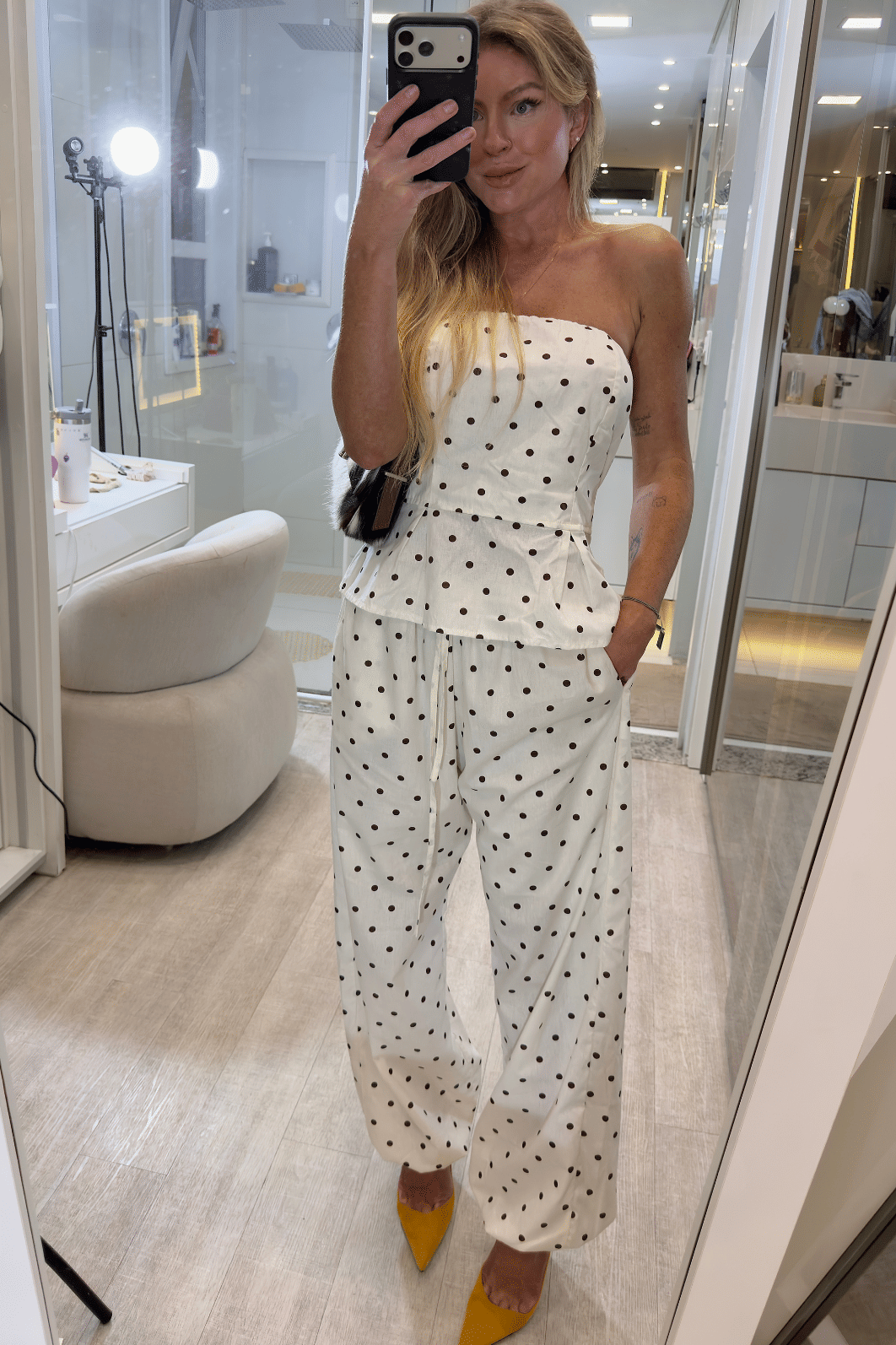Calça balloon estampa de poá Lua BRANCO Calça balloon estampa de poá Lua BRANCO