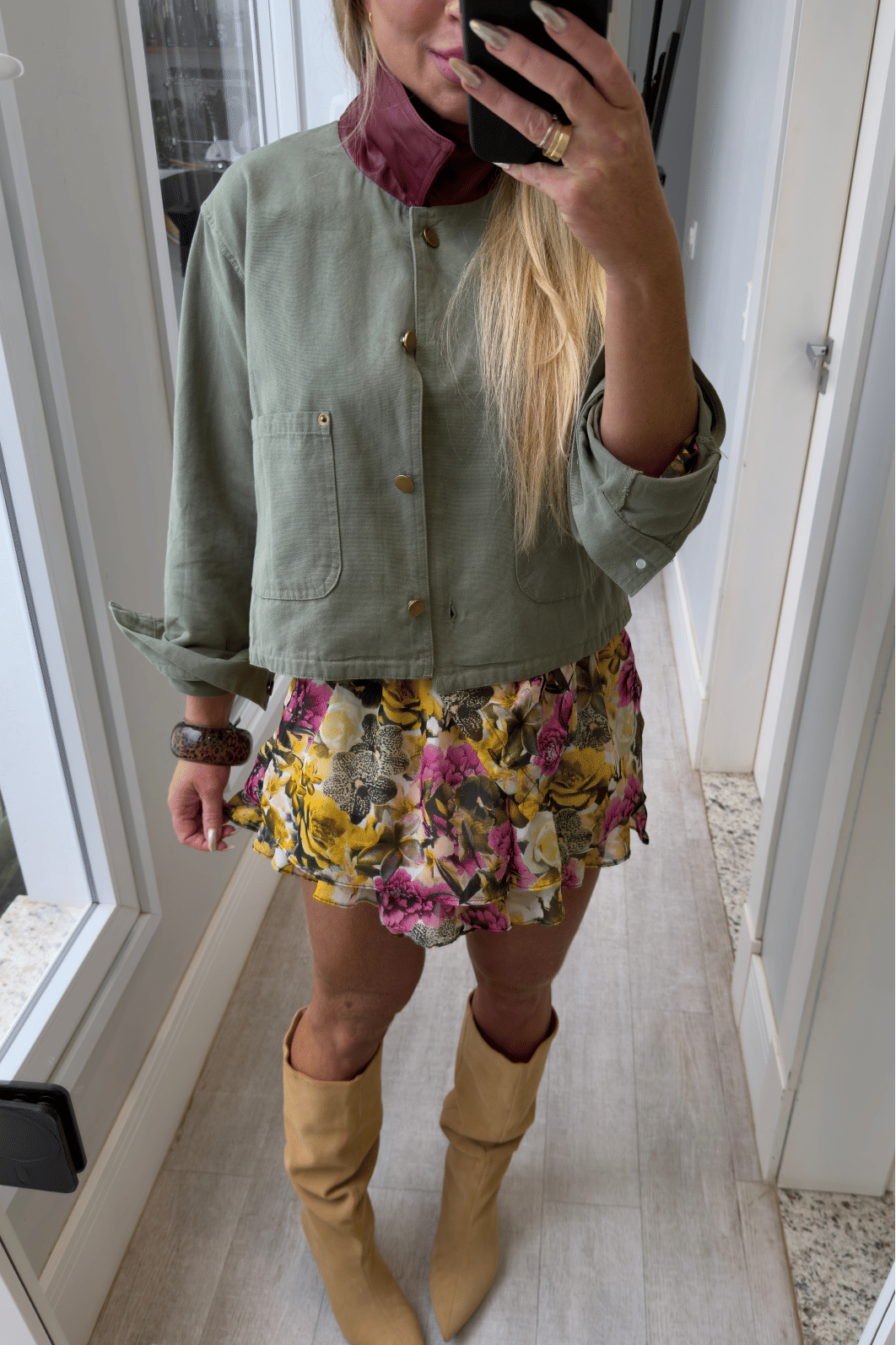 Jaqueta em sarja gola de couro Bicolor