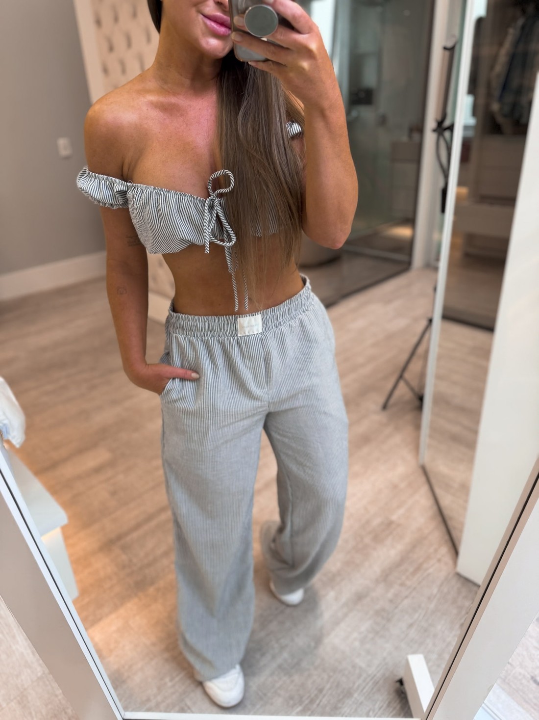 Calça wide leg listrada Ipanema Calça wide leg listrada Ipanema