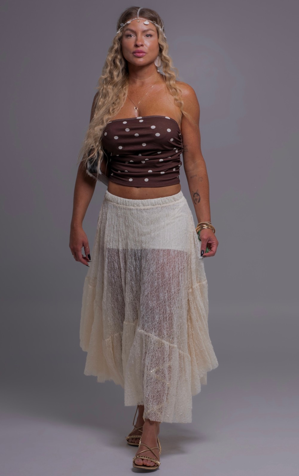 Blusa tomara que caia estampa de Poá Lola Blusa tomara que caia estampa de Poá Lola