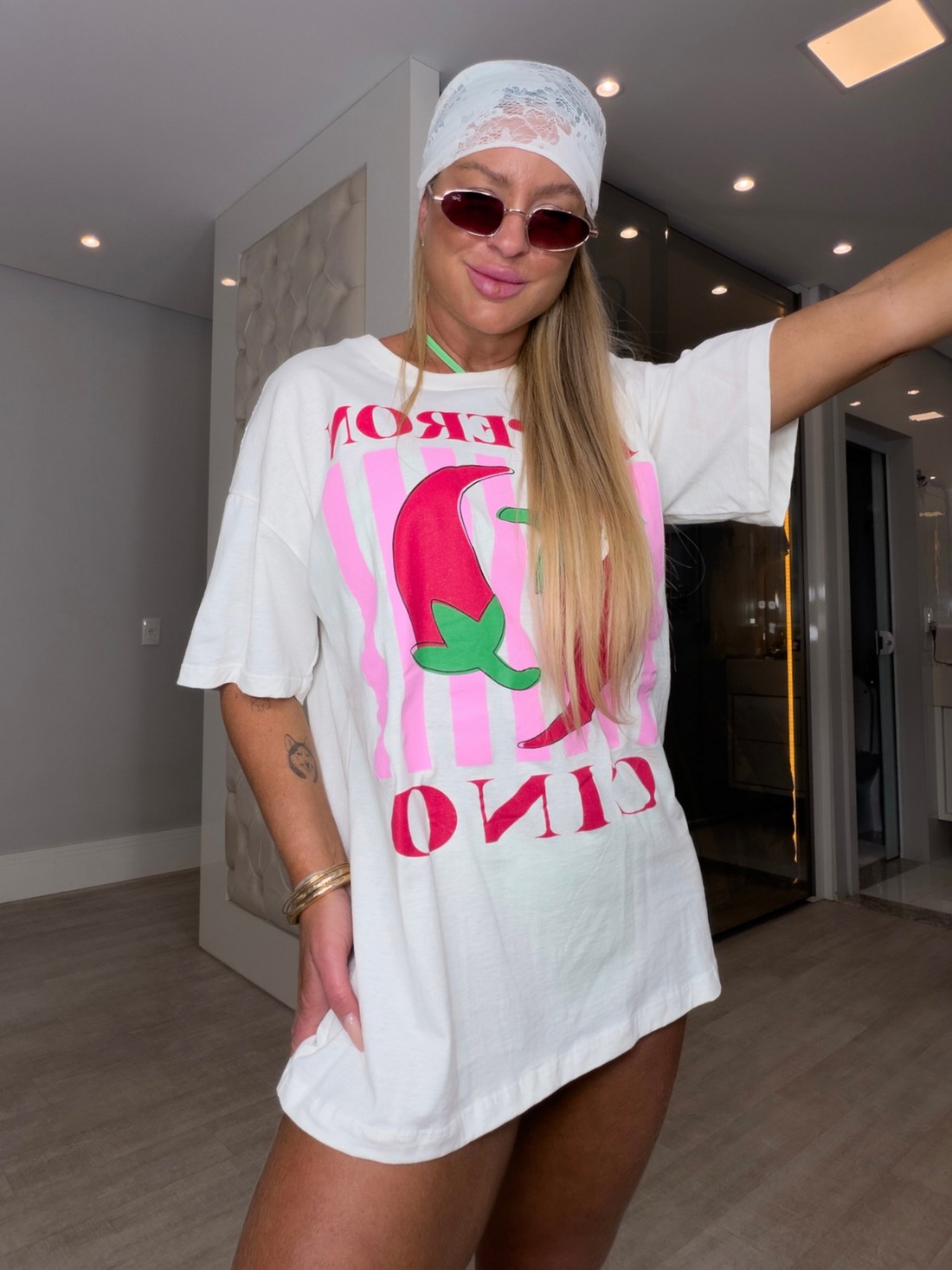 Camiseta alongada oversized estampa Peperon
