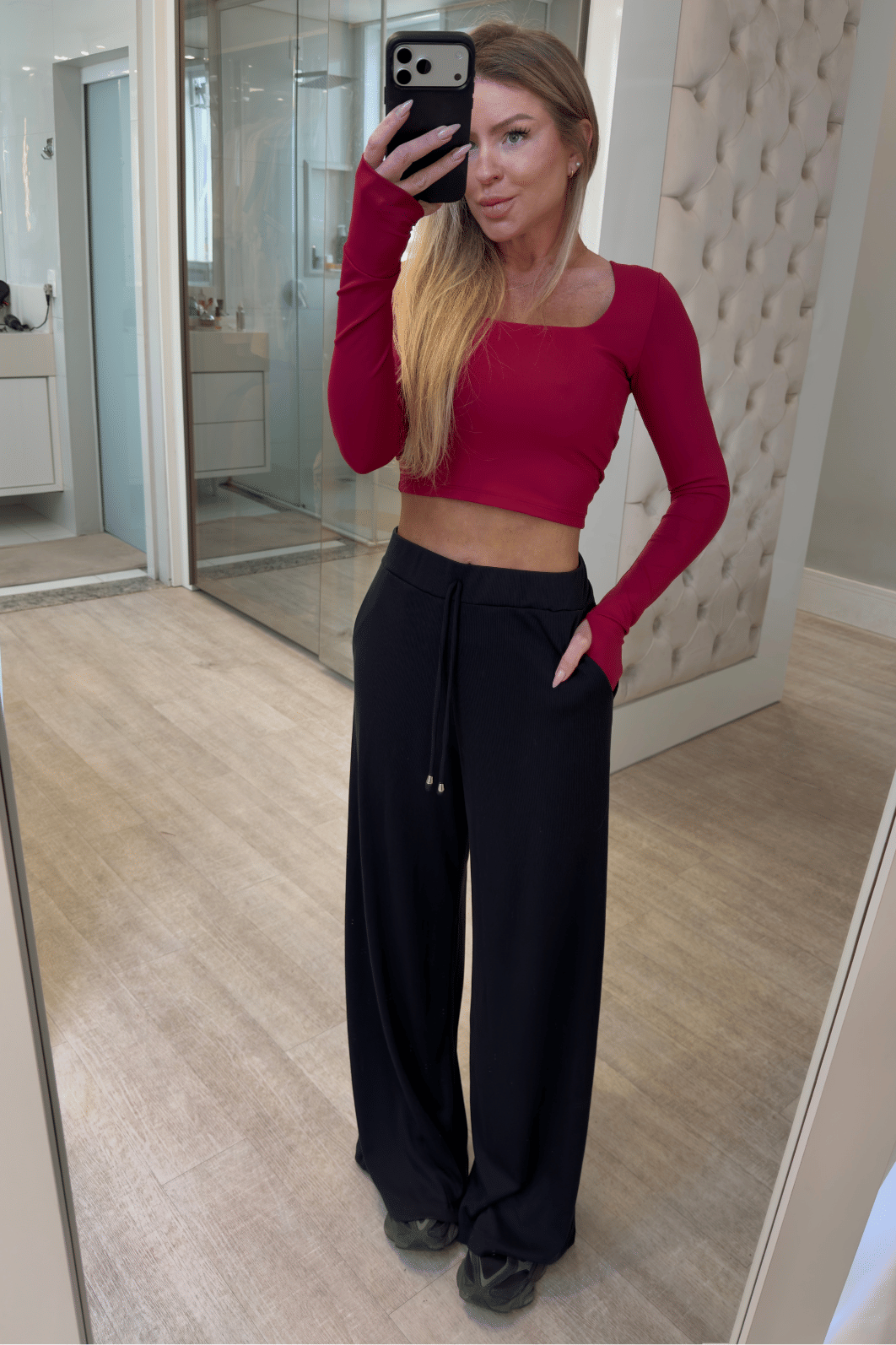 Calça pantalona malha canelada Baly PRETO Calça pantalona malha canelada Baly PRETO