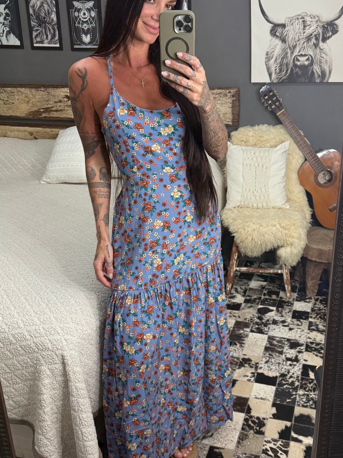 Vestido longo com amarração florido