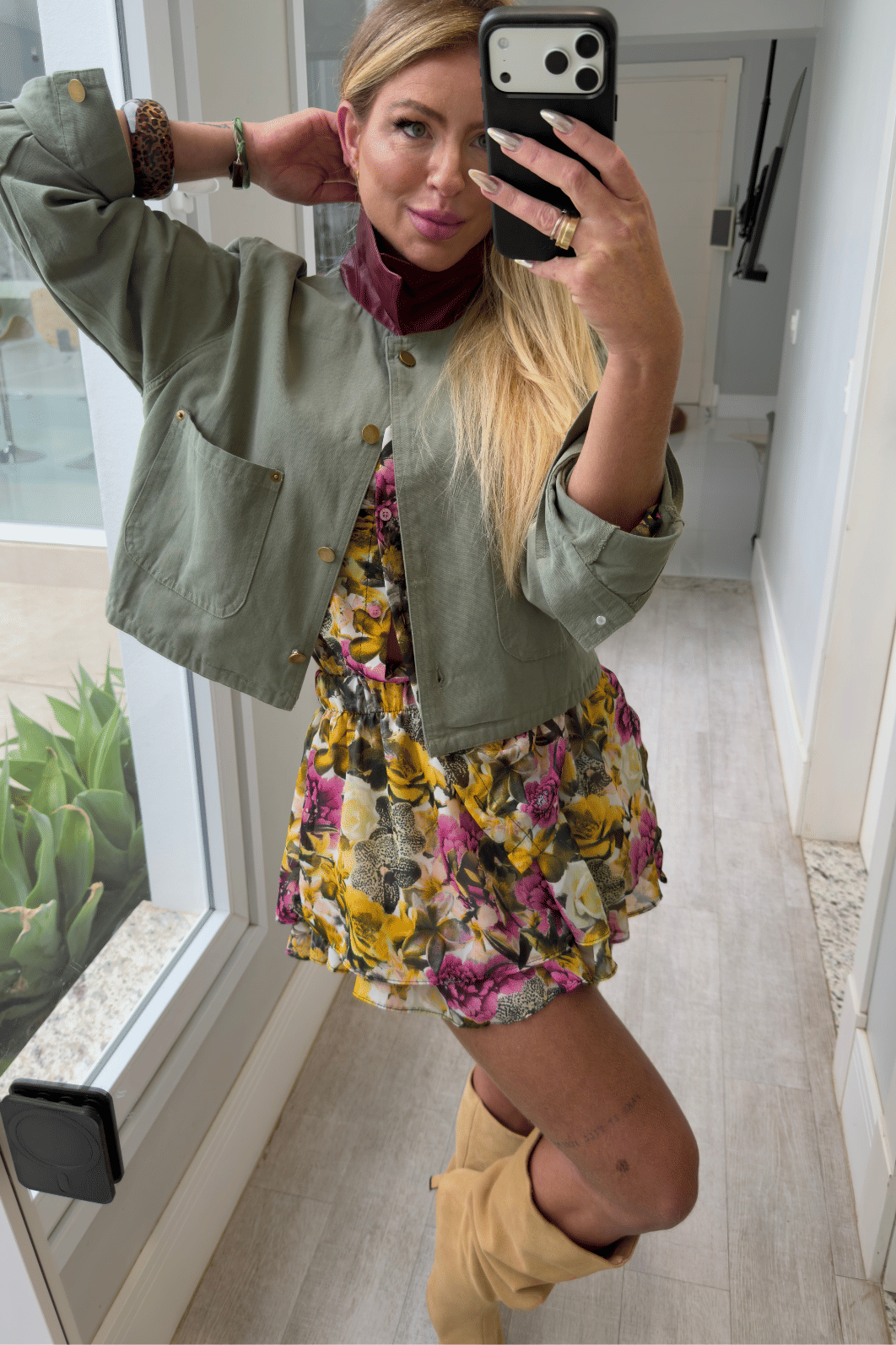 Jaqueta em sarja gola de couro Bicolor