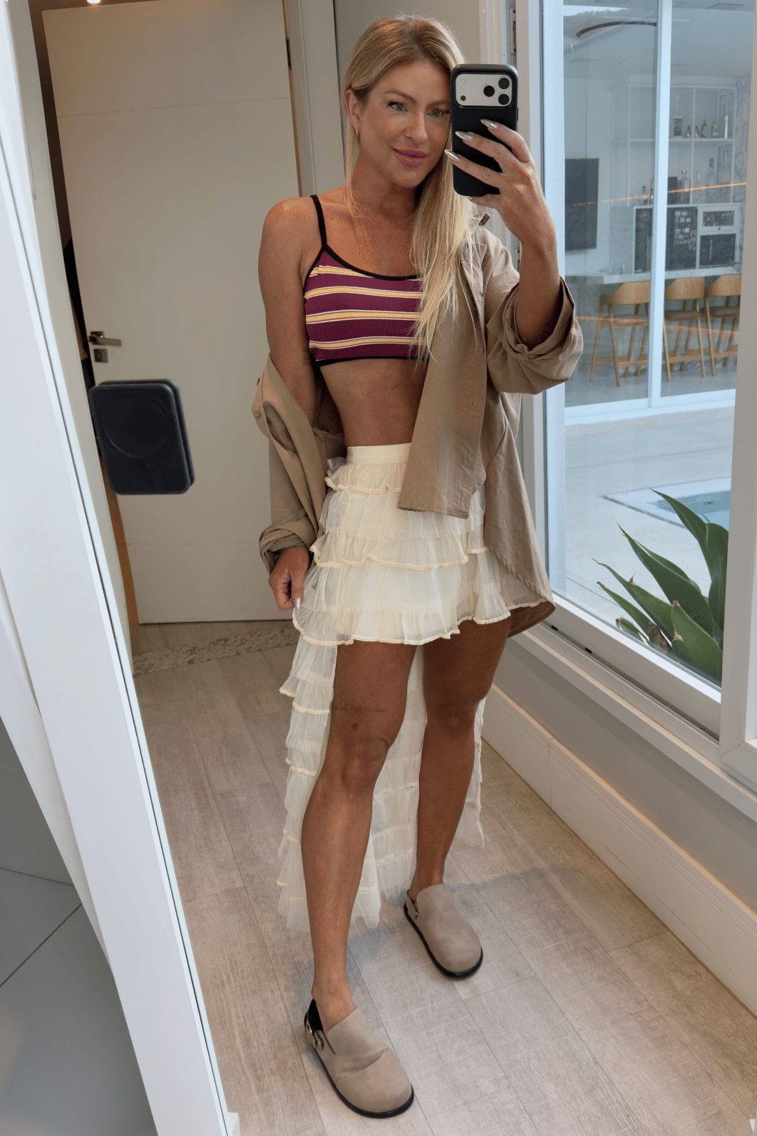 Top canelado estampa de listras bicolor Top canelado estampa de listras bicolor