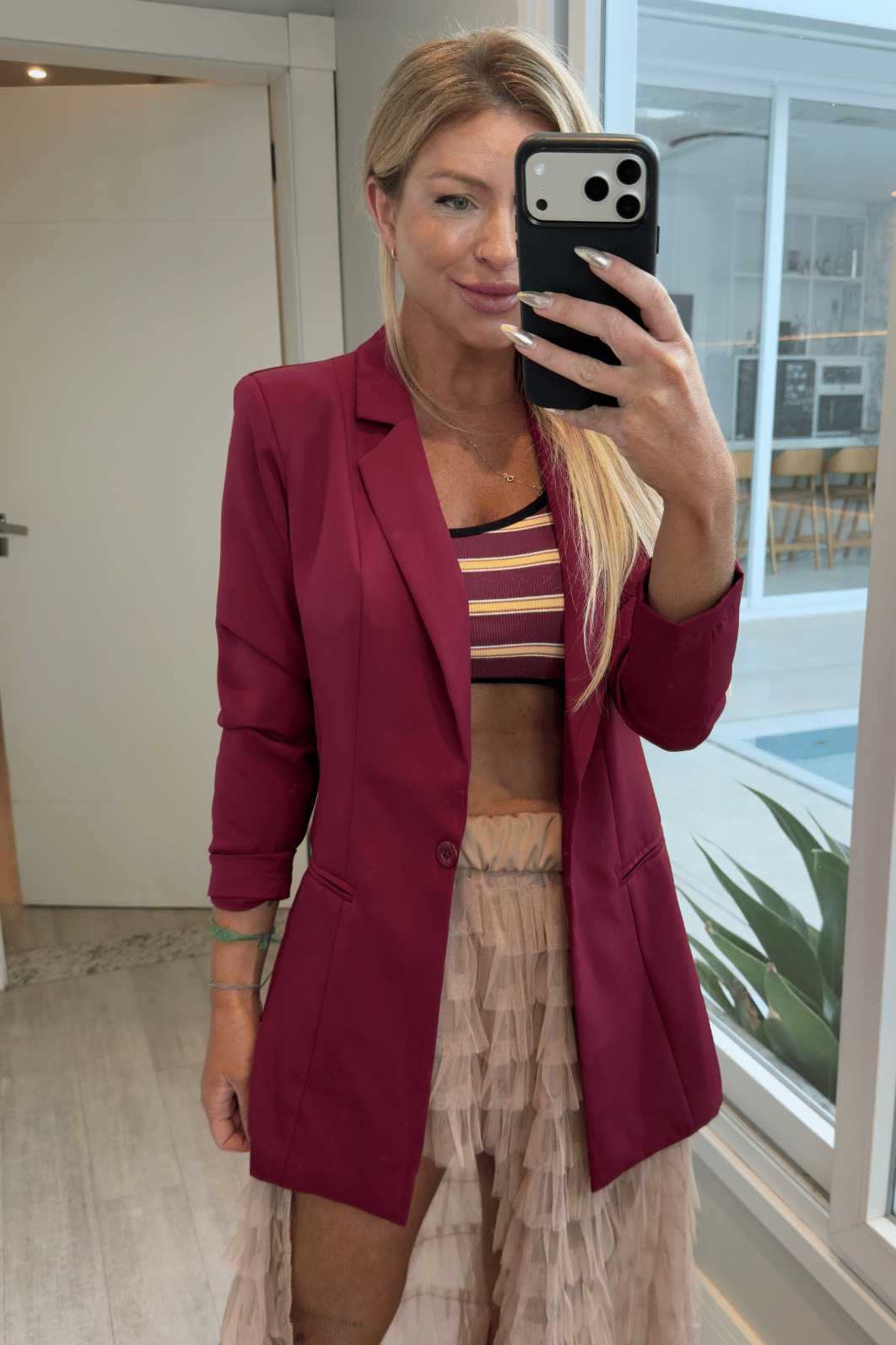 Top canelado estampa de listras bicolor Top canelado estampa de listras bicolor