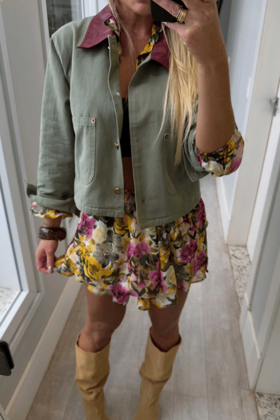 Jaqueta em sarja gola de couro Bicolor