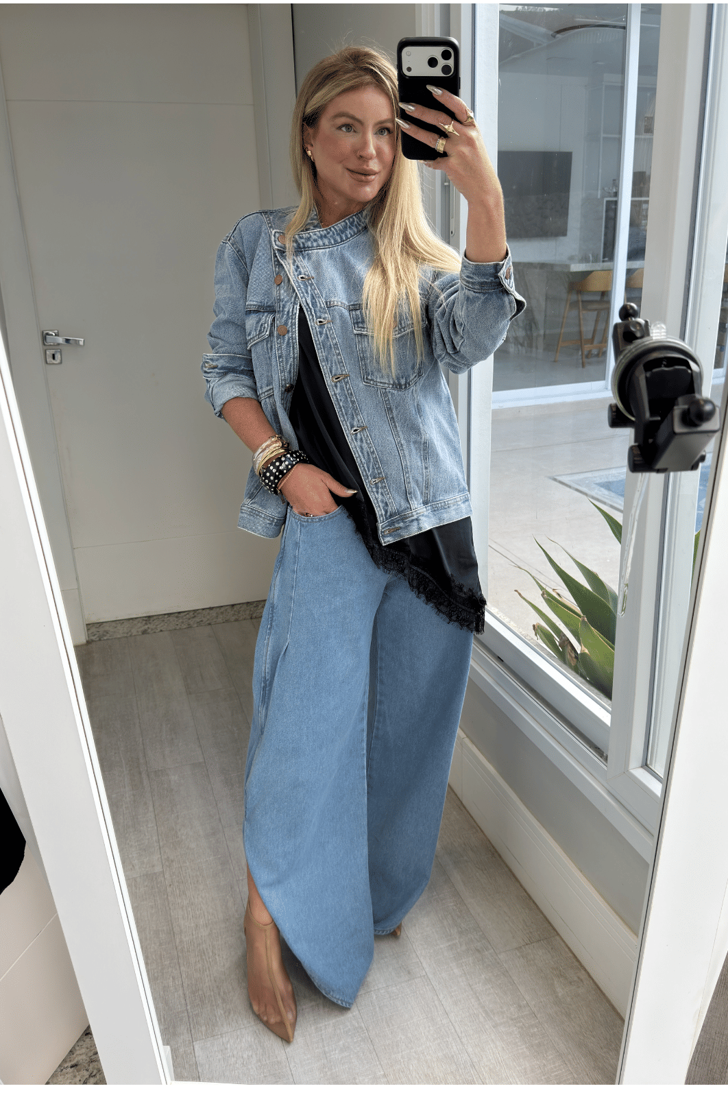 Jaqueta jeans transpassada Marmorizada