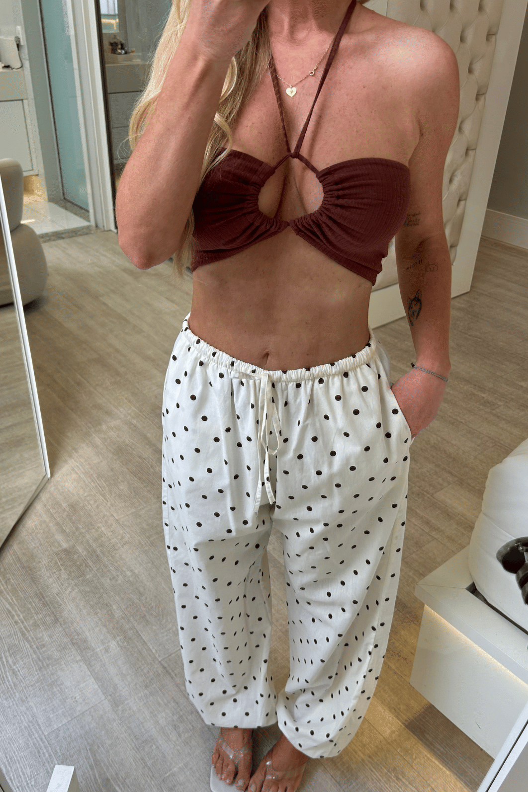 Calça balloon estampa de poá Lua BRANCO Calça balloon estampa de poá Lua BRANCO