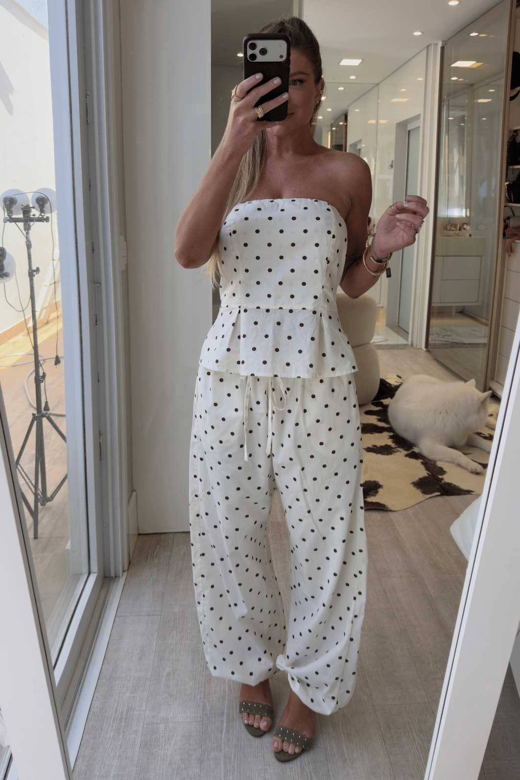 Calça balloon estampa de poá Lua BRANCO Calça balloon estampa de poá Lua BRANCO