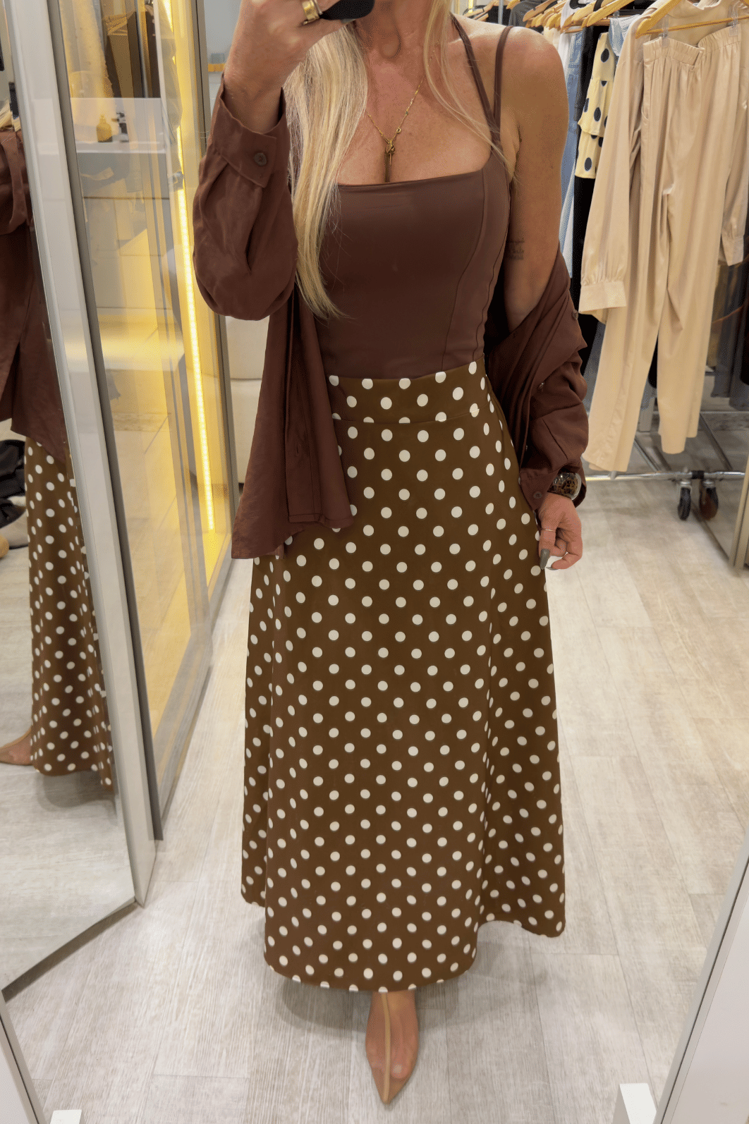 Saia longa estampada de Poá Ailany Saia longa estampada de Poá Ailany