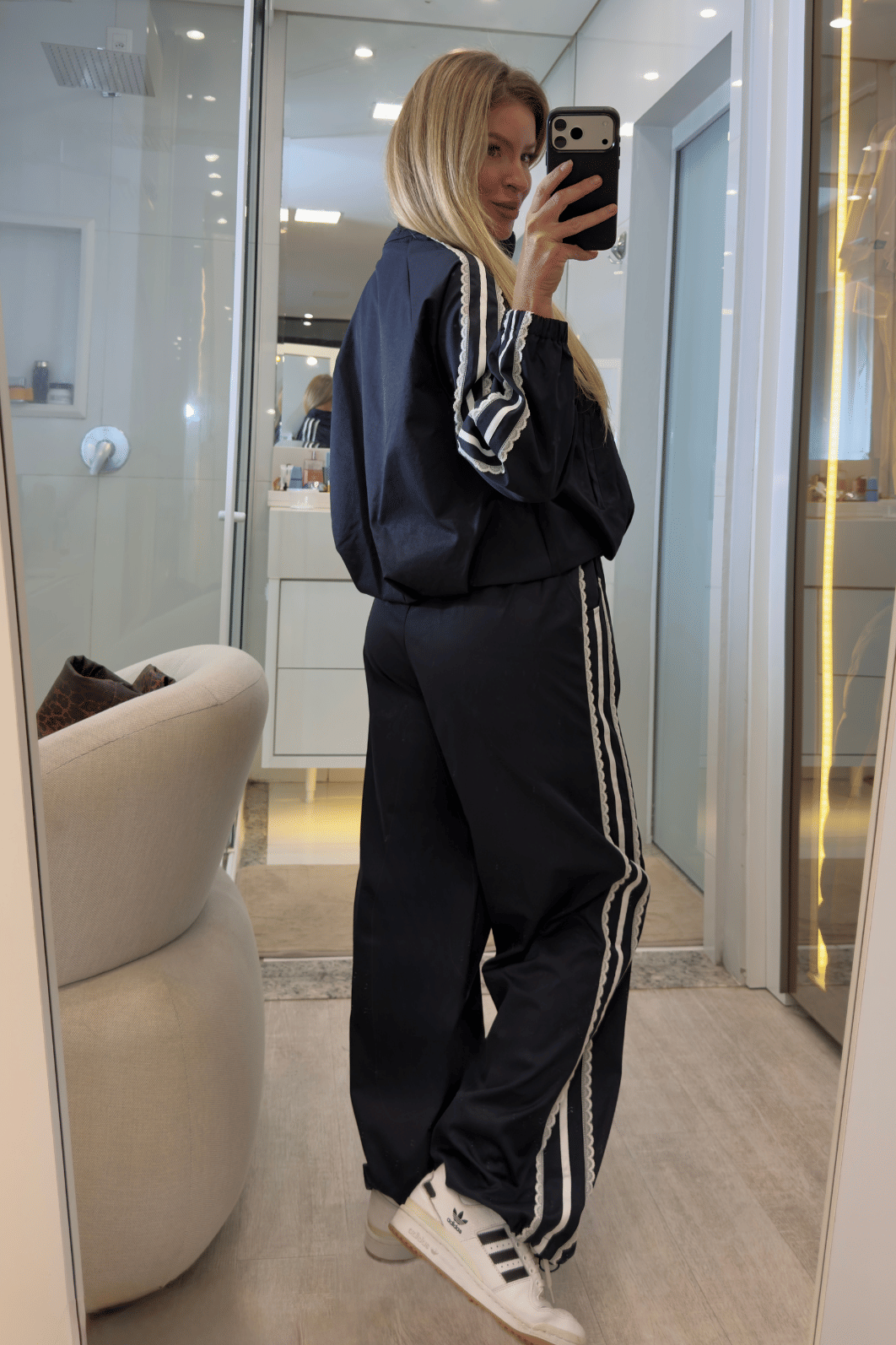 Conjunto calça e jaqueta de listra  Scalon
