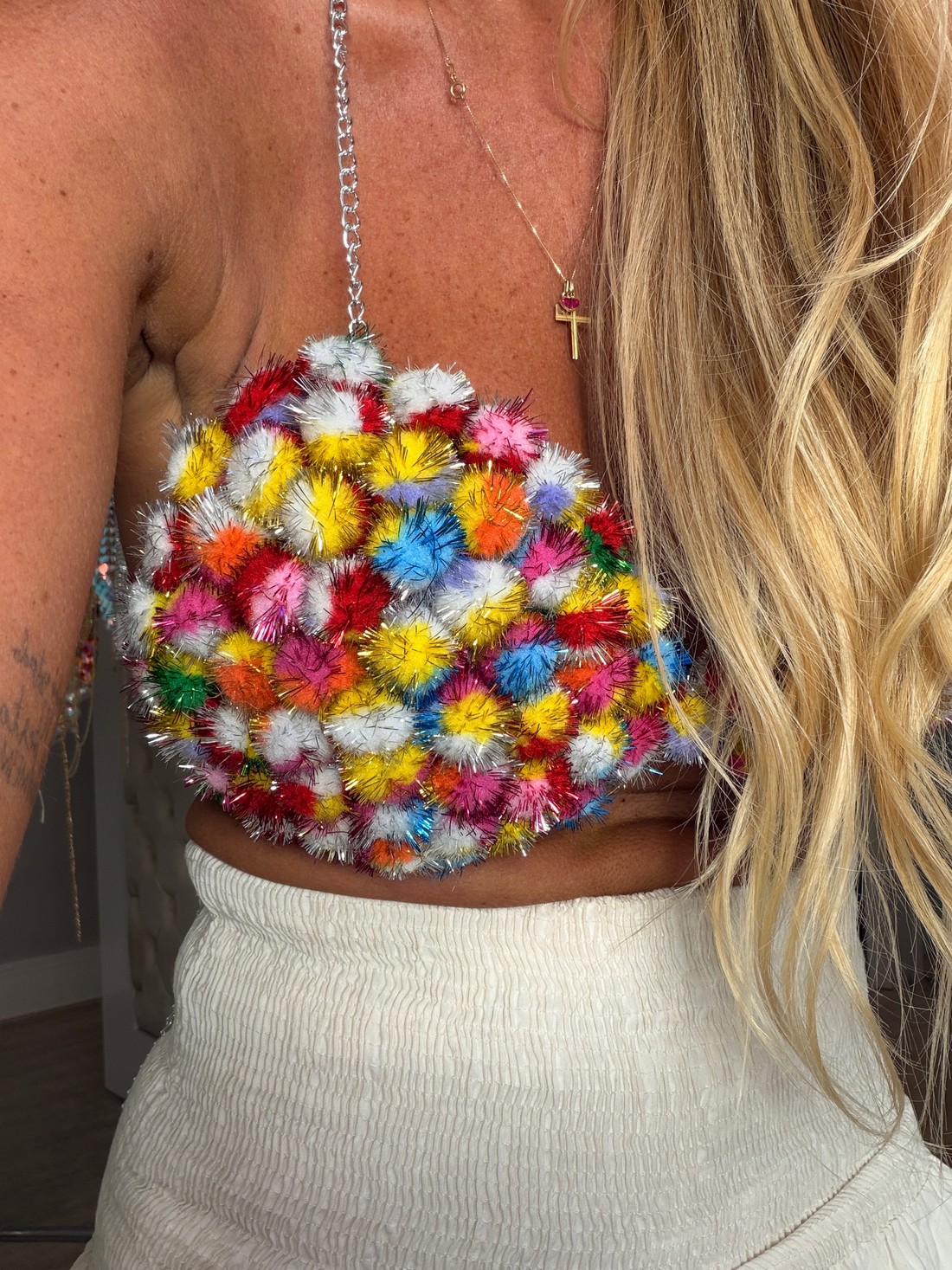 Top frente única de pedrarias Bicolor