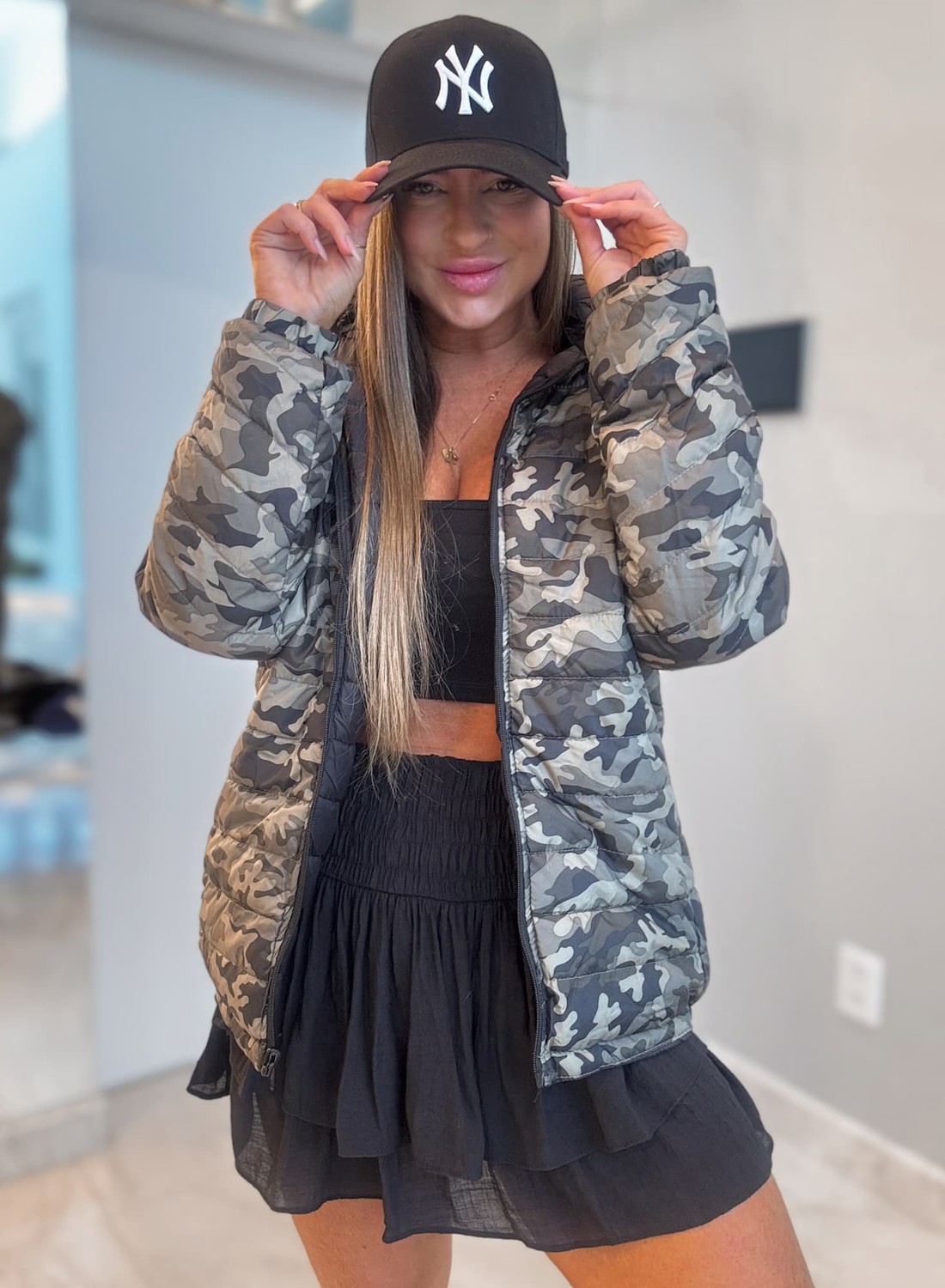 Jaqueta puffer camuflada dupla Jaqueta puffer camuflada dupla