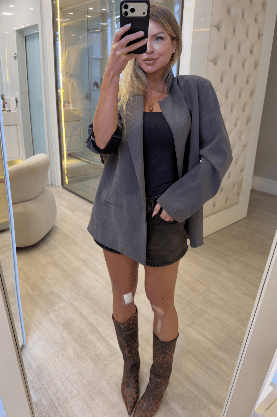 Blazer alfaiataria com amarração cinza fran