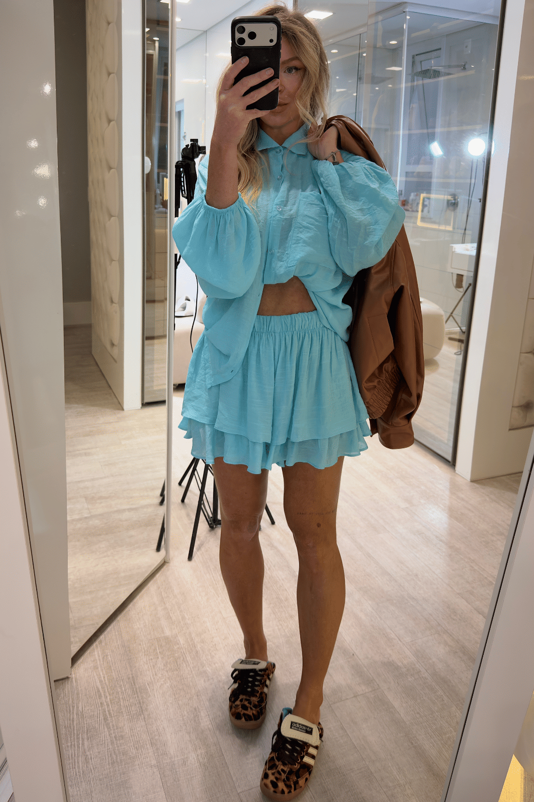 Conjunto camisa e short com babados Eduarda AZUL Conjunto camisa e short com babados Eduarda AZUL