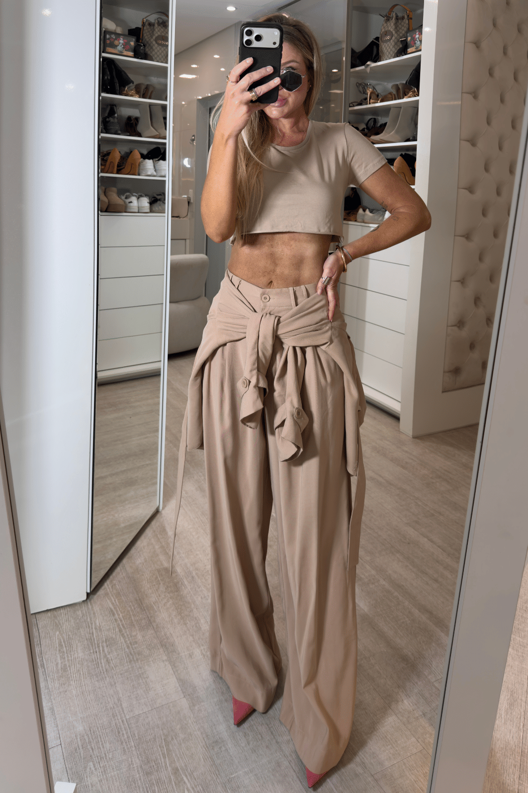 Calça pantalona alfaiataria Aline BEGE Calça pantalona alfaiataria Aline BEGE