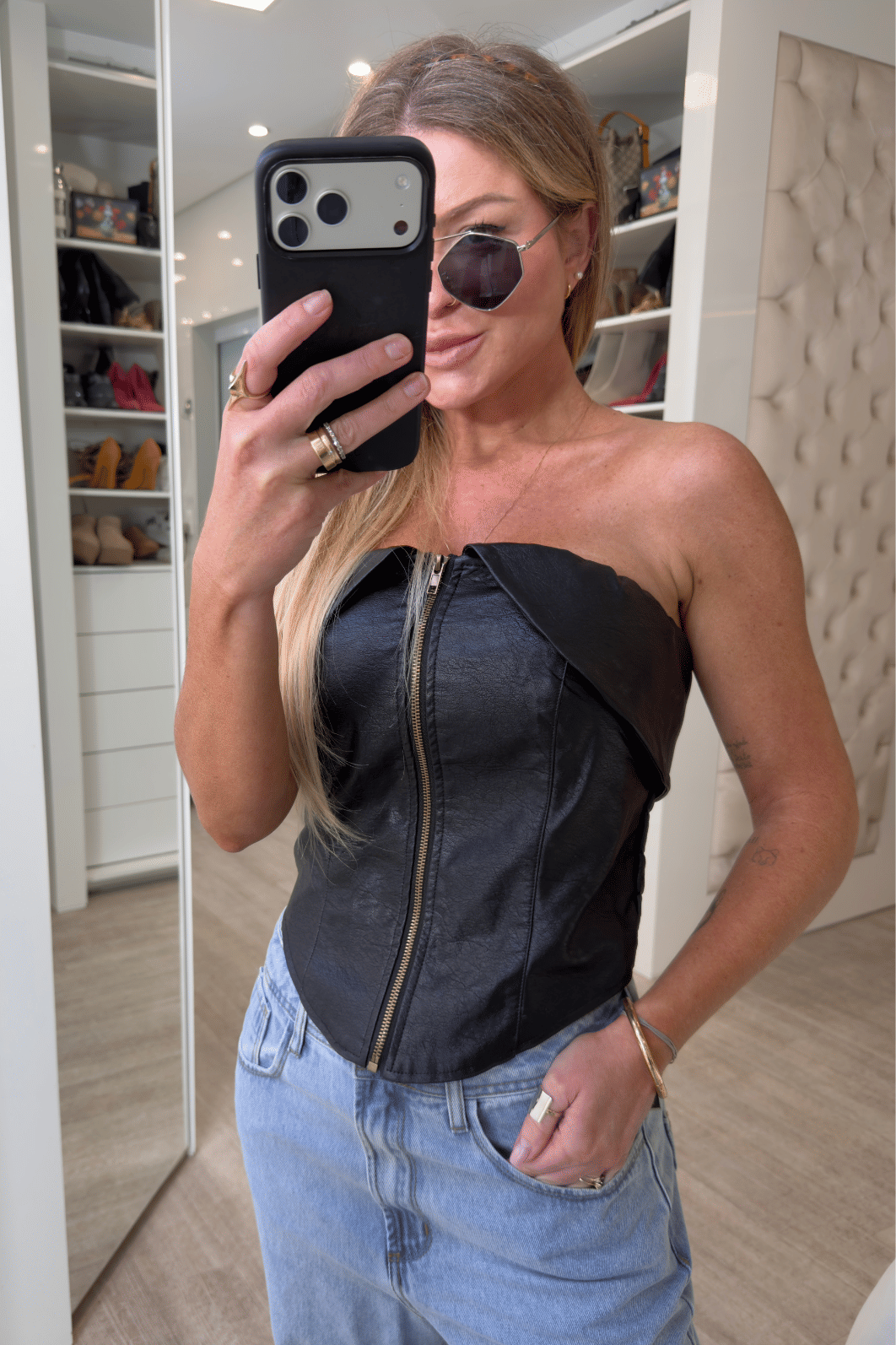 Corset em couro com zíper Adele Corset em couro com zíper Adele