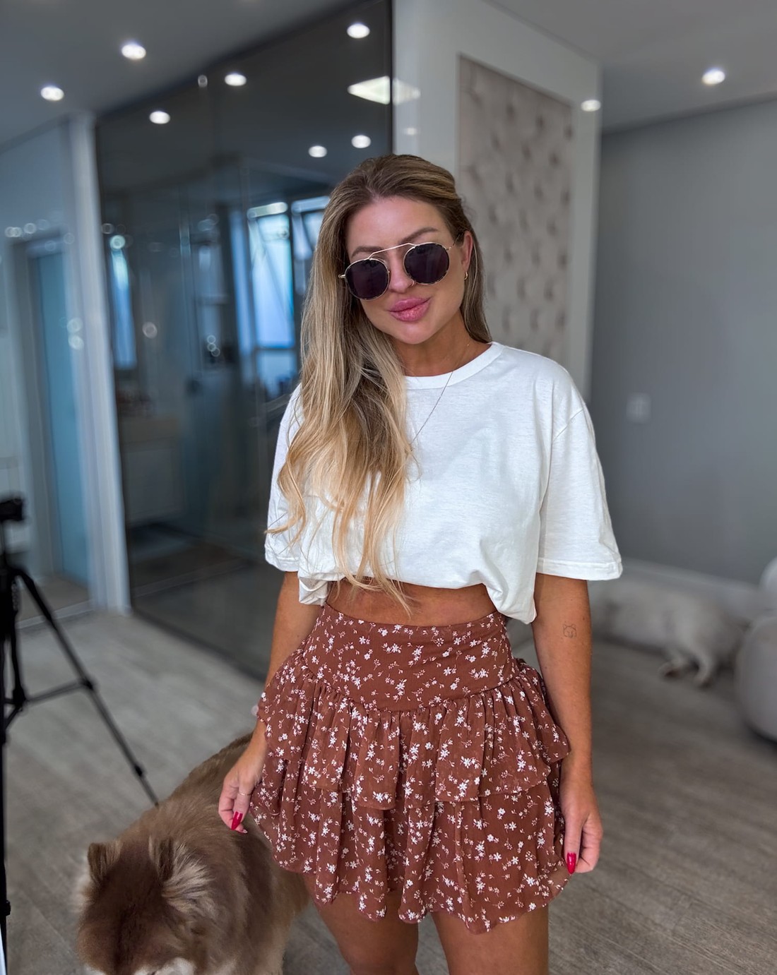 Saia com babados estampa flores