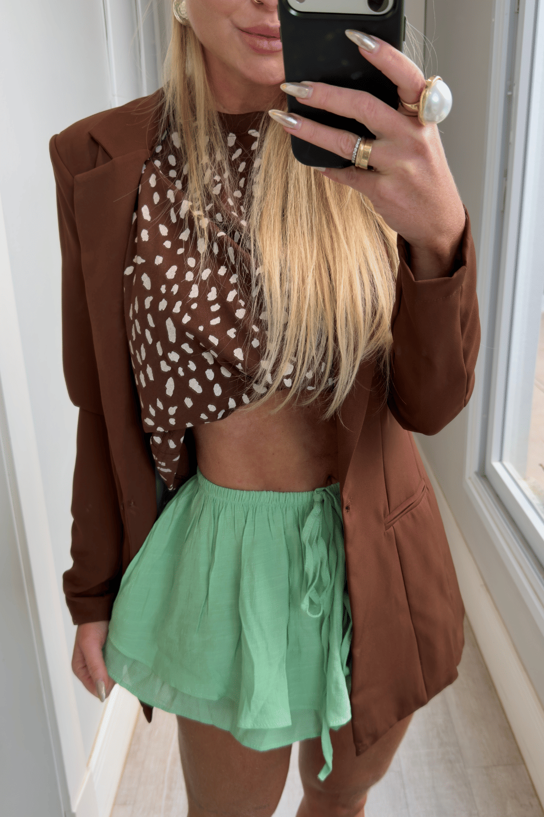 Short saia com babados Lilian verde menta