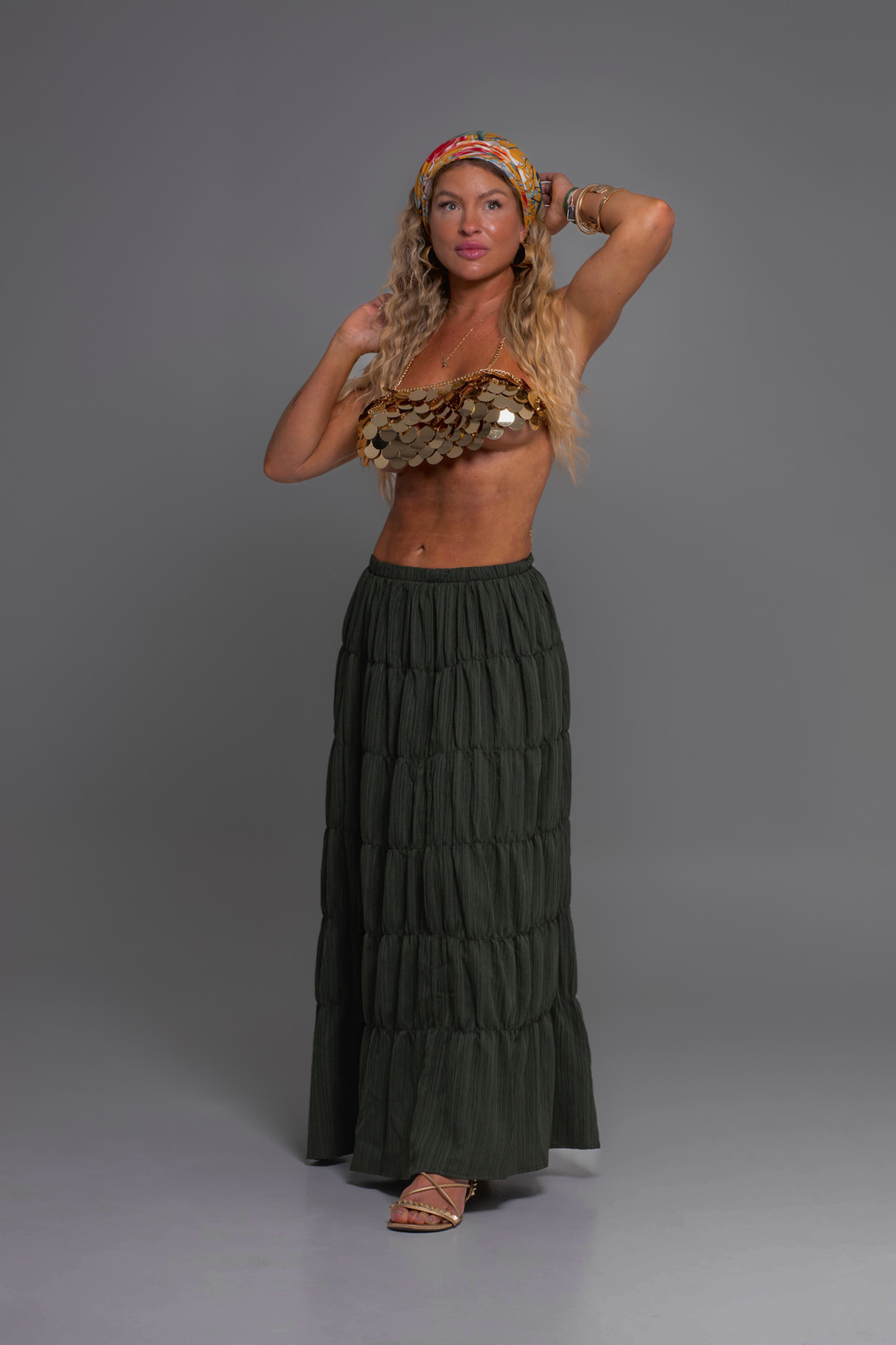 Saia longa franzida Bambu Saia longa franzida Bambu