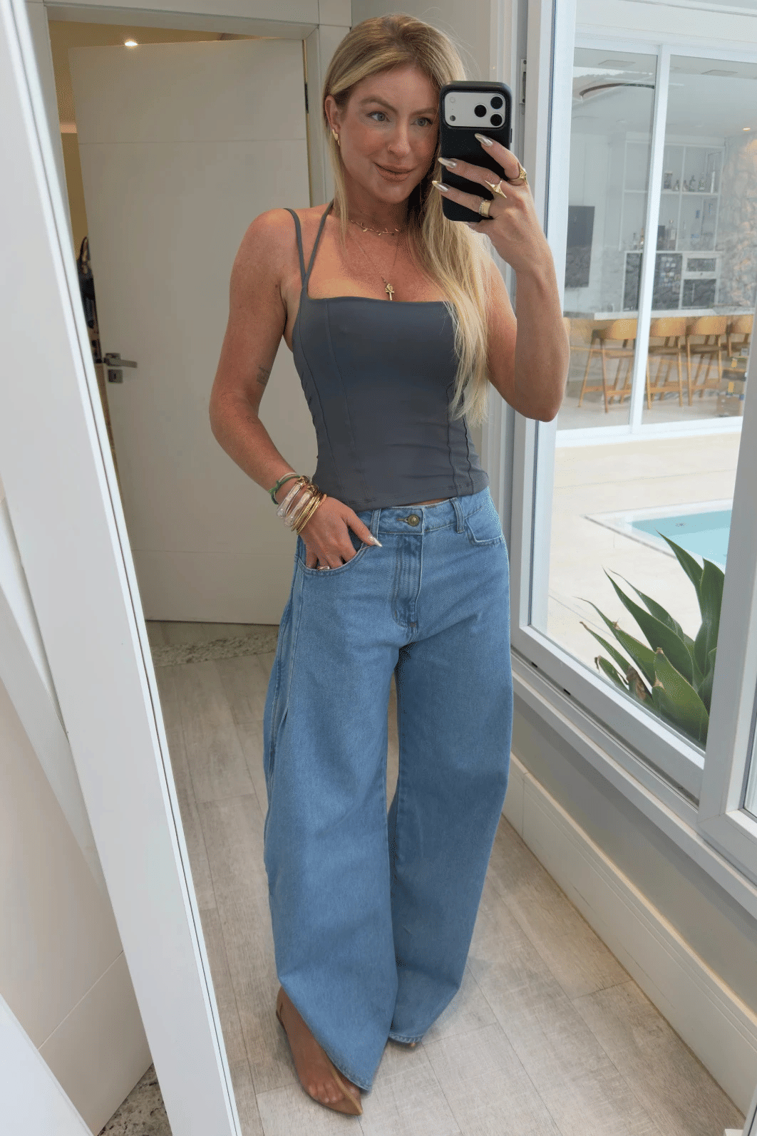 Blusa corset de alcinha dupla em poliamida Mossy