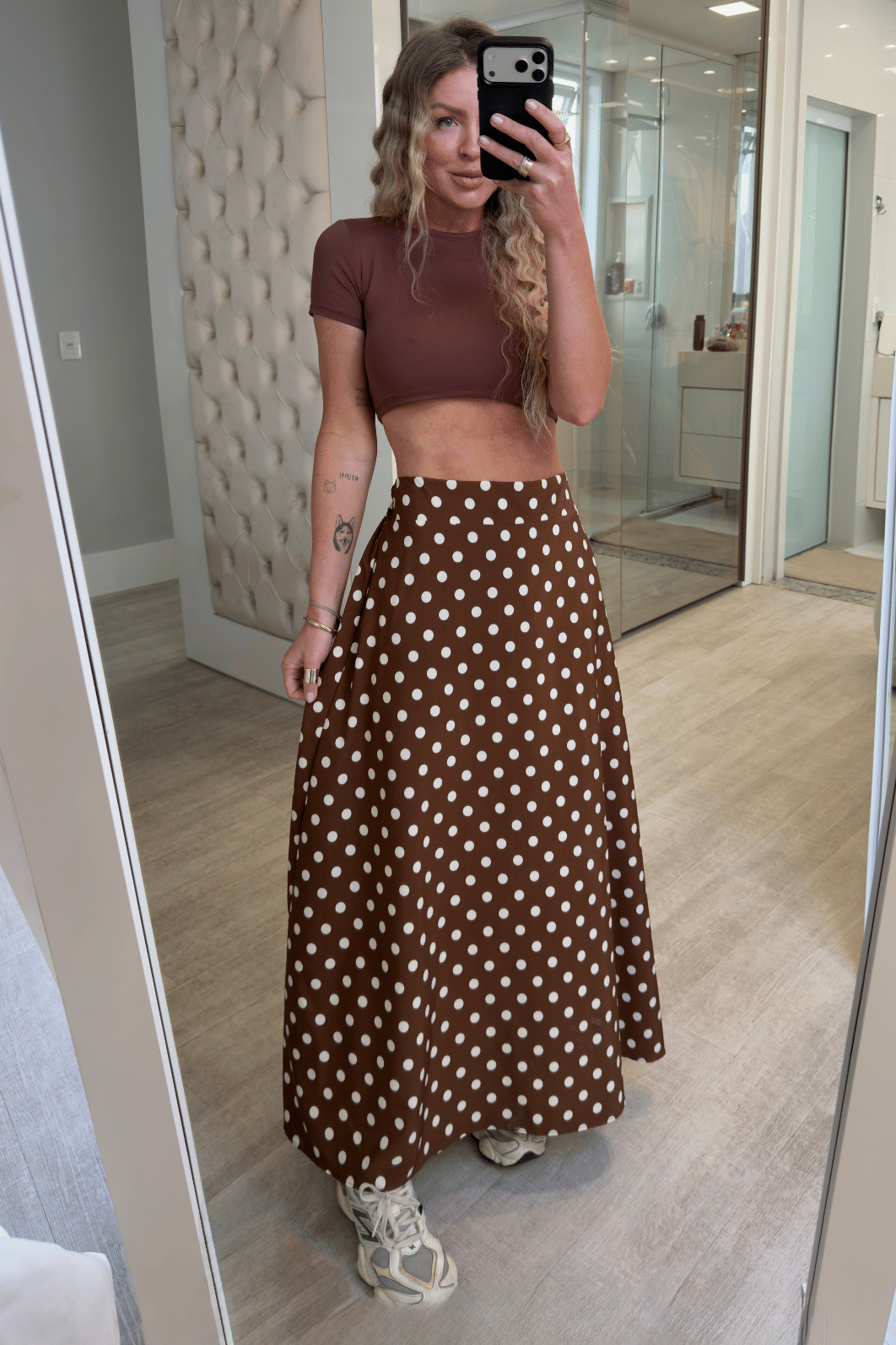 Saia longa estampada de Poá Ailany Saia longa estampada de Poá Ailany