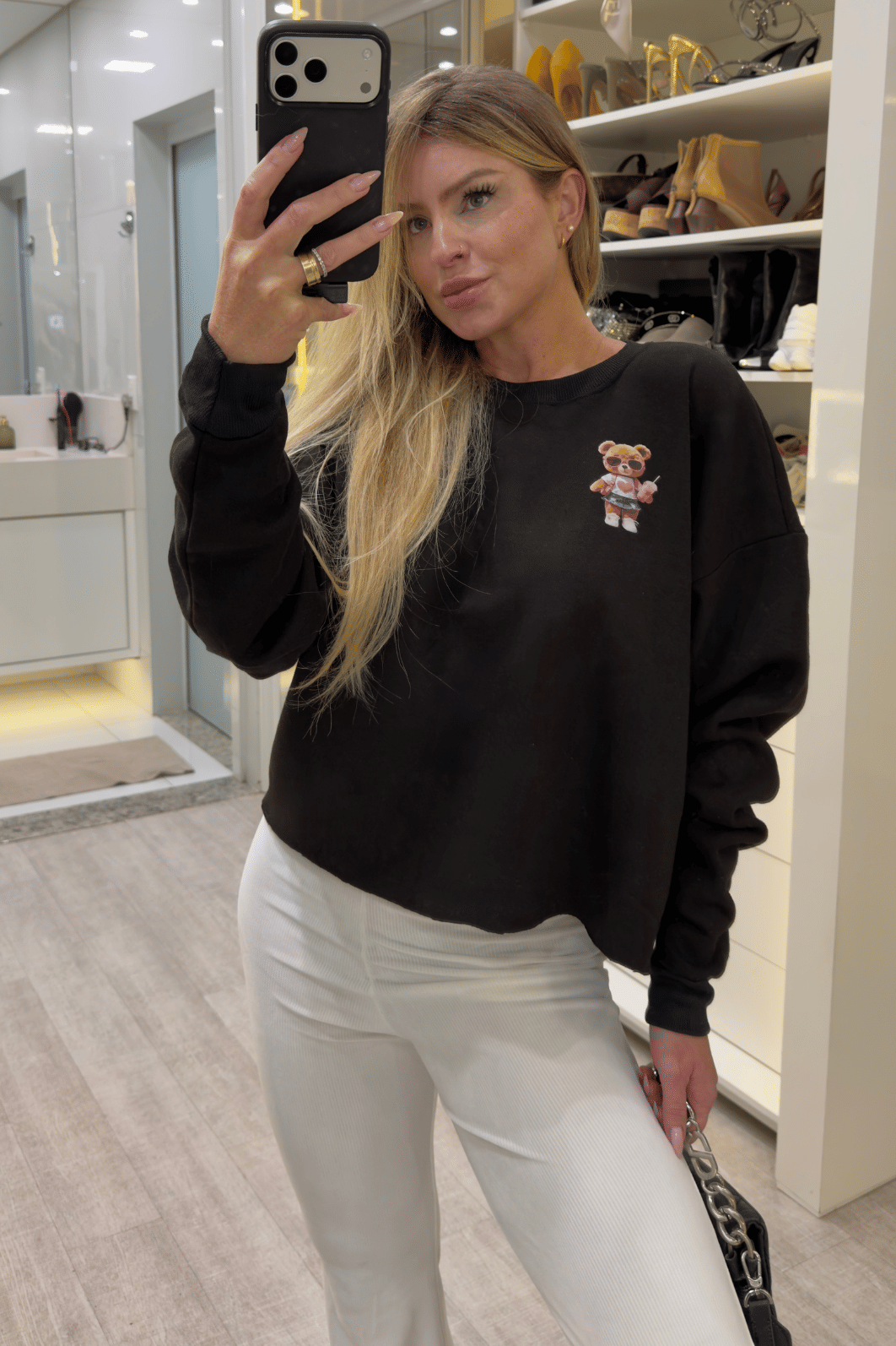 Casaco de moletom PRETO oversized estampa Urso