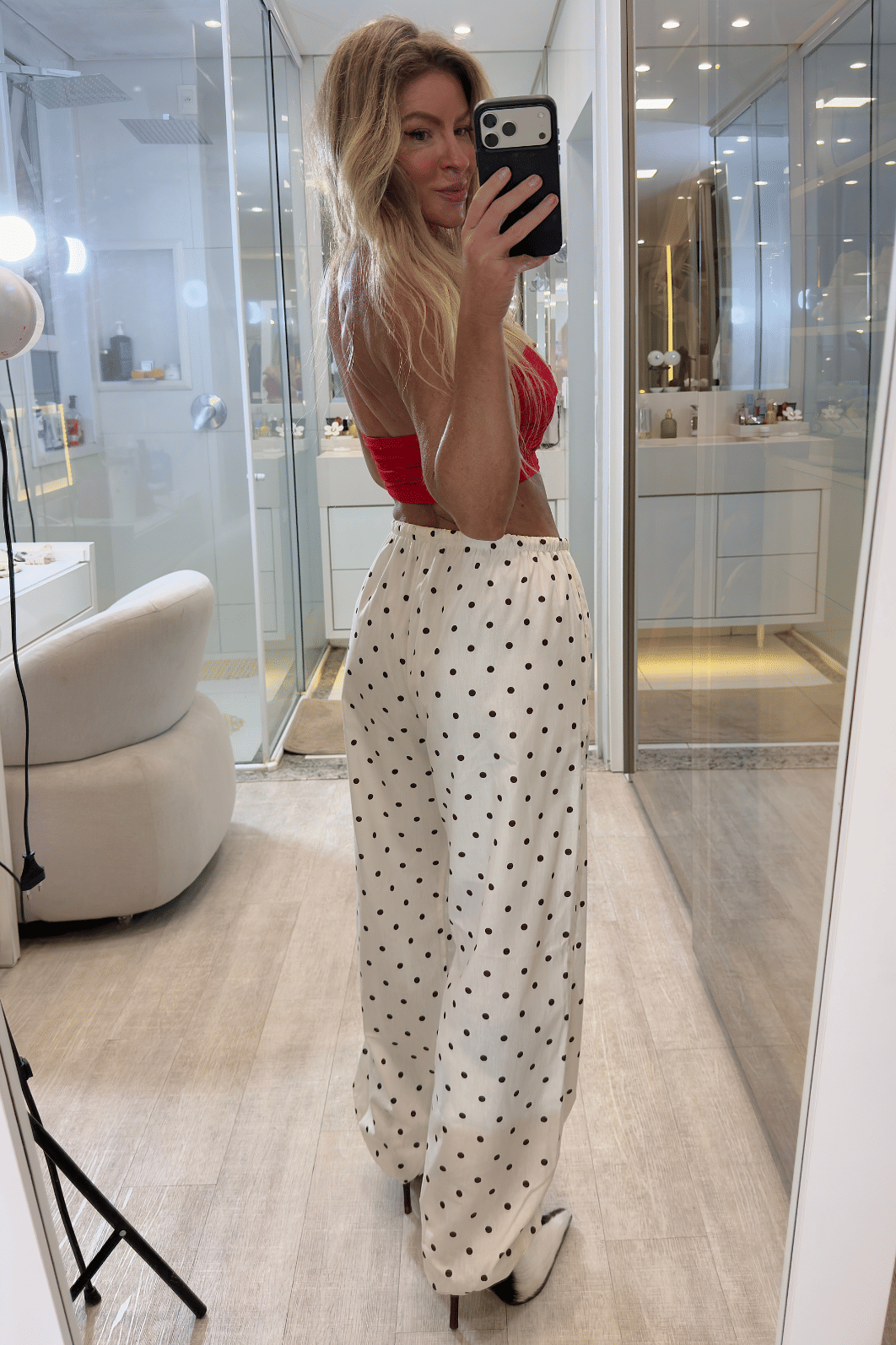 Calça balloon estampa de poá Lua BRANCO Calça balloon estampa de poá Lua BRANCO
