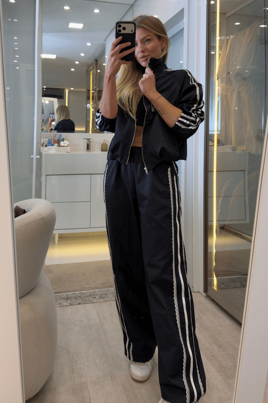 Conjunto calça e jaqueta de listra  Scalon