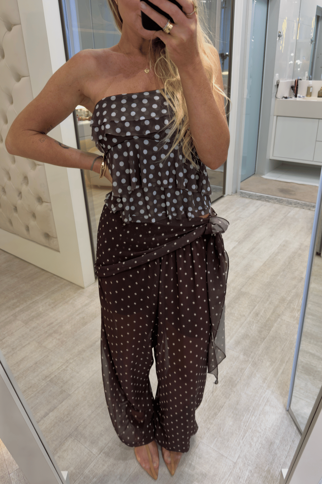 Calça Aladim Em poá com amarração Selene Calça Aladim Em poá com amarração Selene