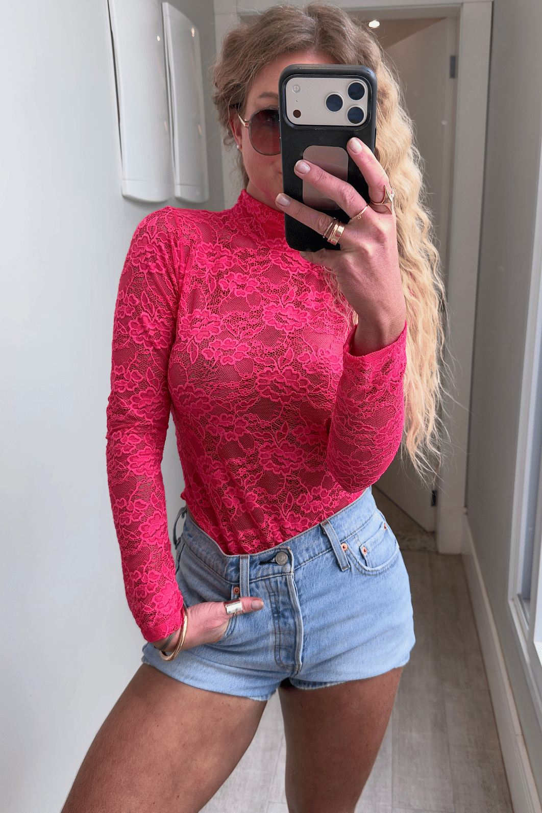 Body manga longa em renda Alina PINK Body manga longa em renda Alina PINK