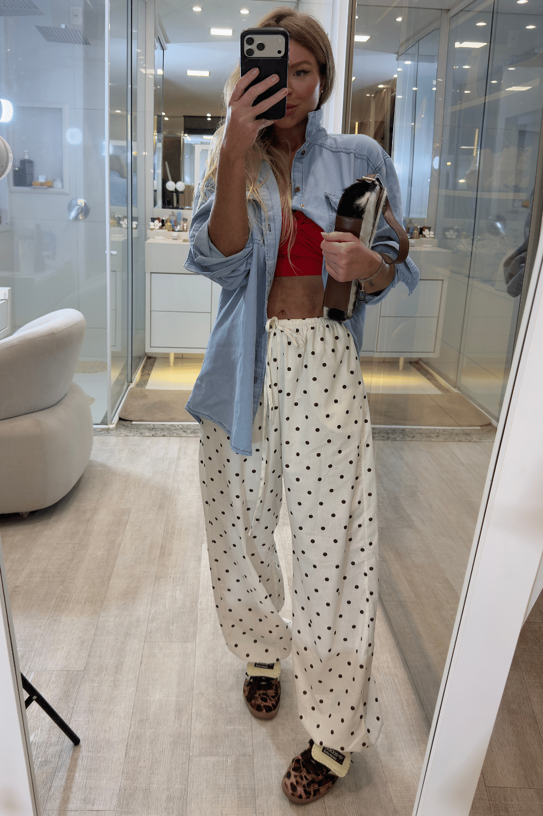 Calça balloon estampa de poá Lua BRANCO Calça balloon estampa de poá Lua BRANCO