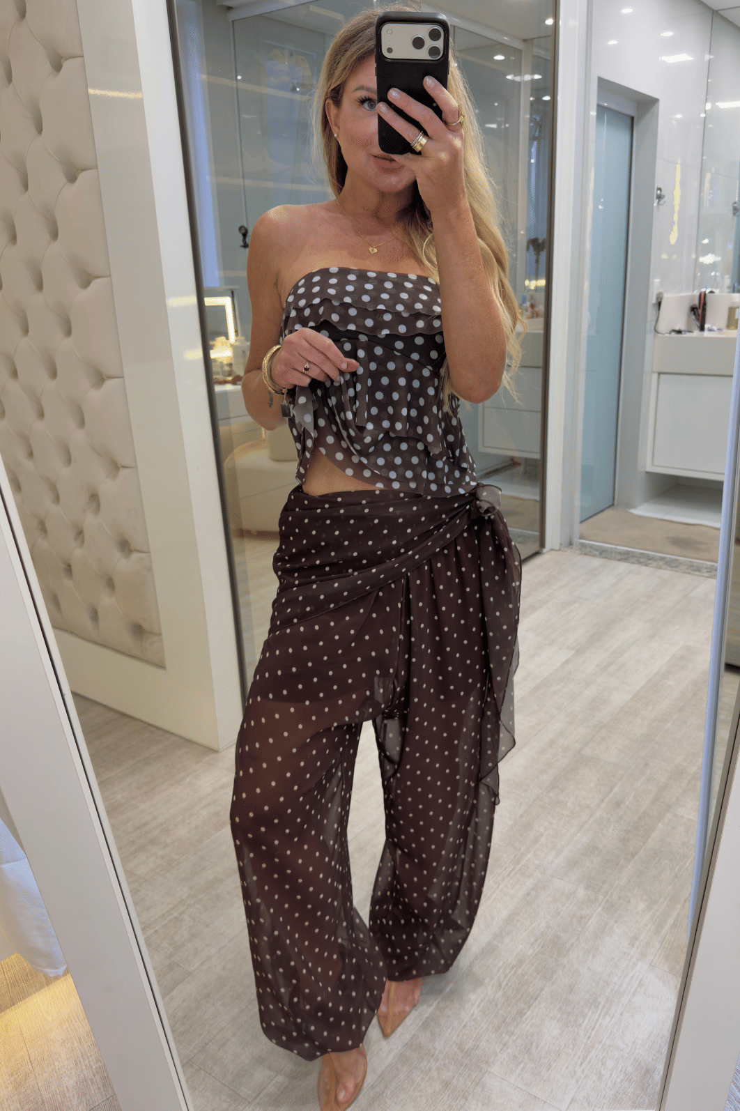Calça Aladim Em poá com amarração Selene Calça Aladim Em poá com amarração Selene