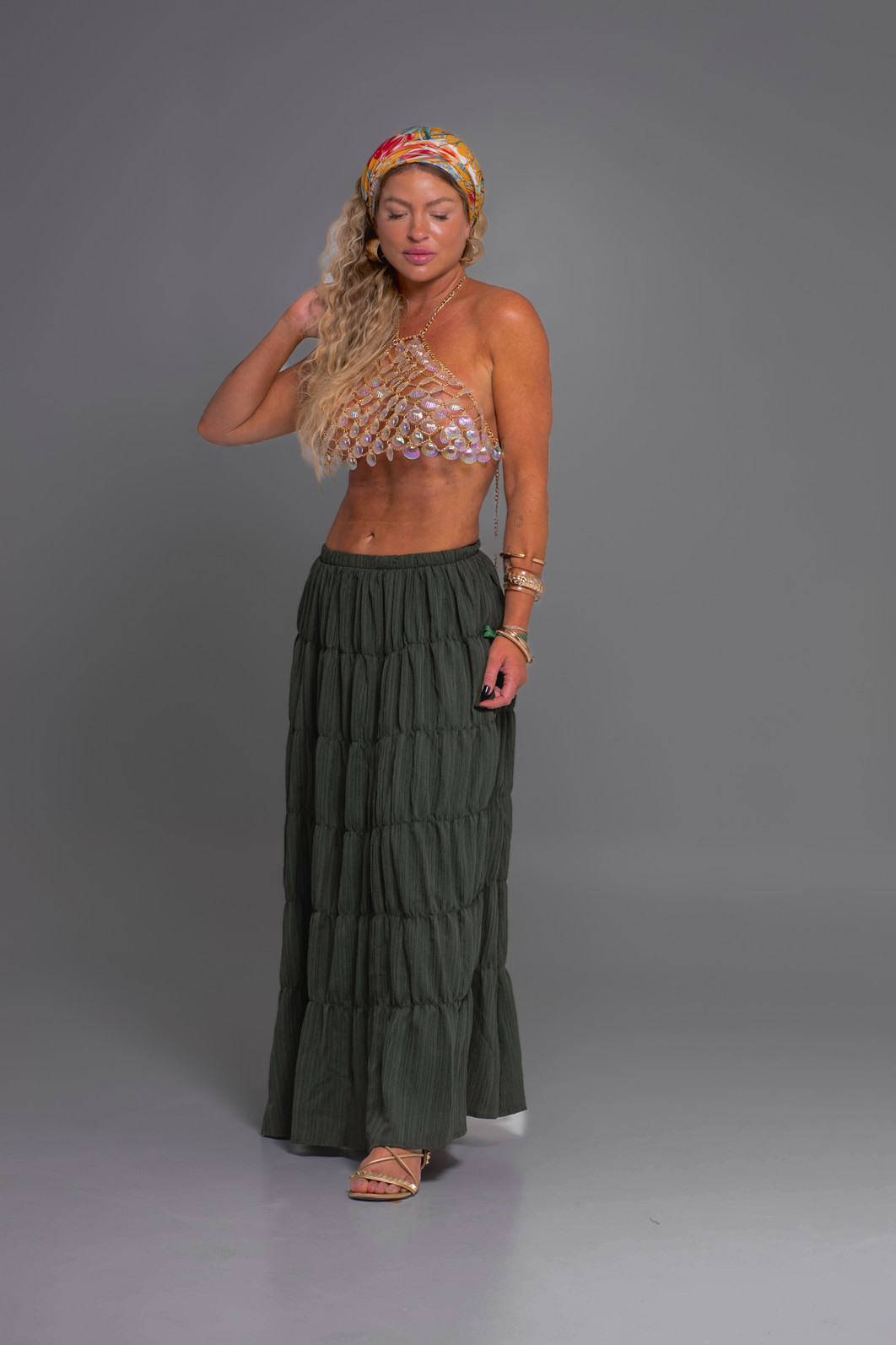 Saia longa franzida Bambu Saia longa franzida Bambu