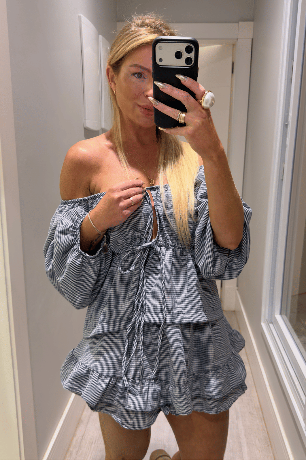 Conjunto bata e short saia babado estampa vichy eloah