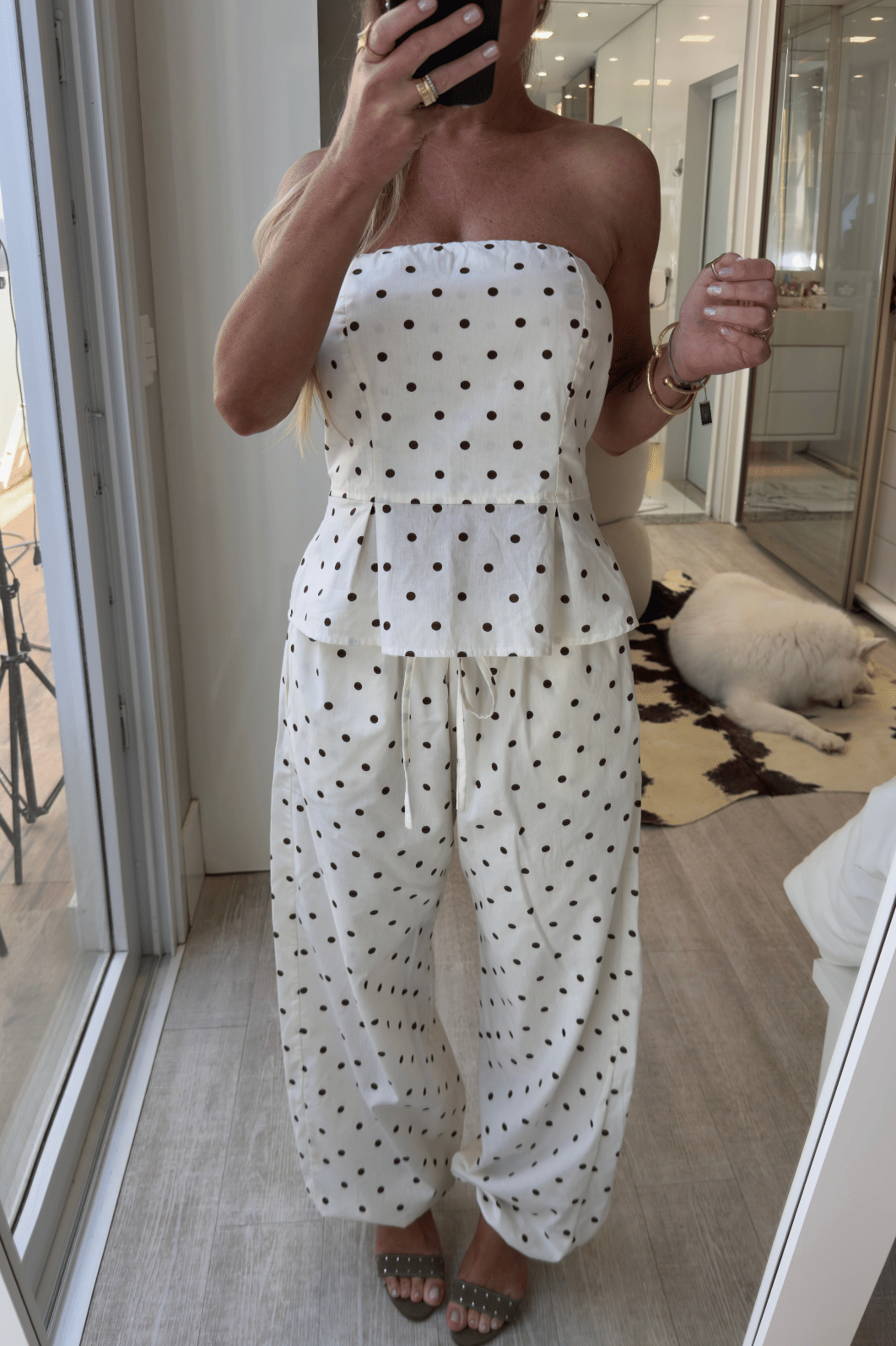 Calça balloon estampa de poá Lua BRANCO Calça balloon estampa de poá Lua BRANCO