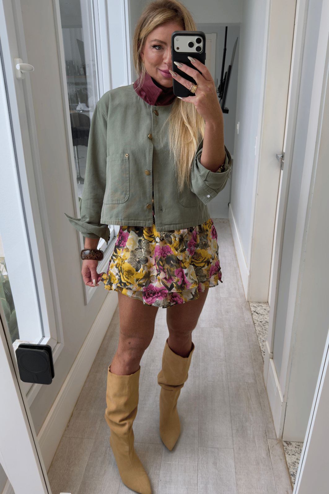 Jaqueta em sarja gola de couro Bicolor