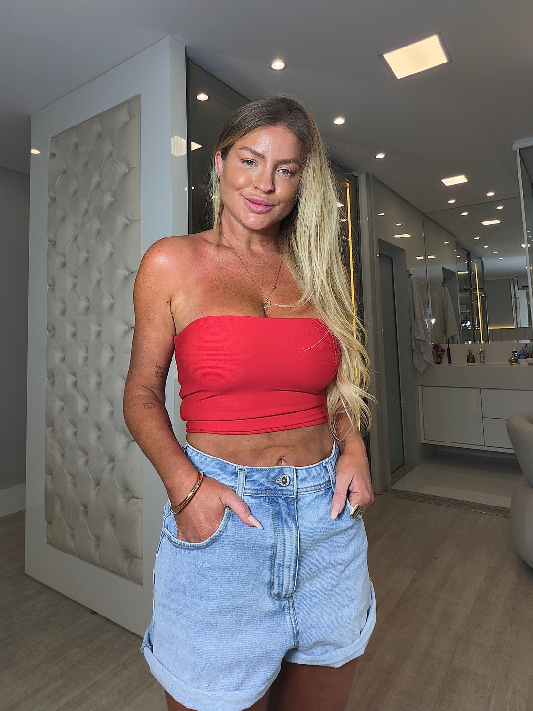 Short jeans mom barra a fio Pamela