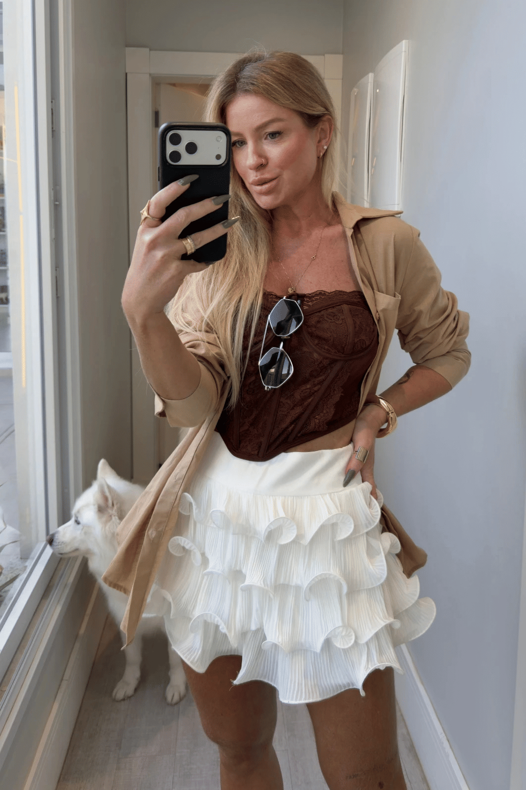 Cropped corset  tule com detalhes em renda MARROM