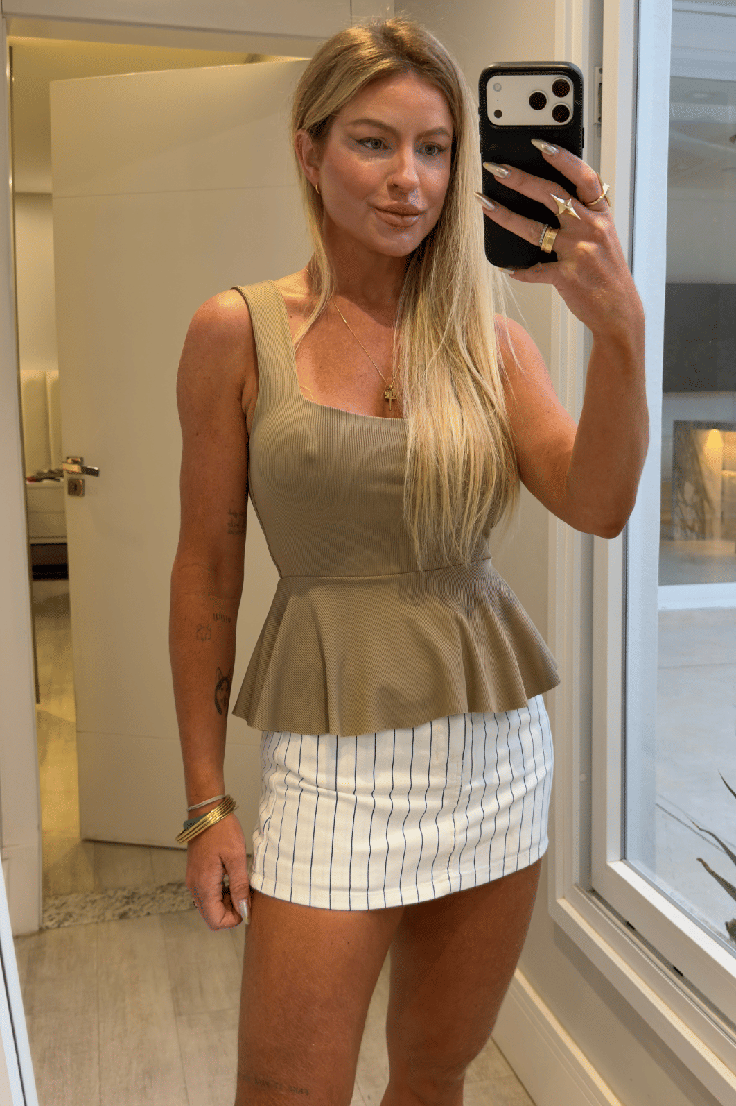 Shorts saia jeans listrada Cleidy